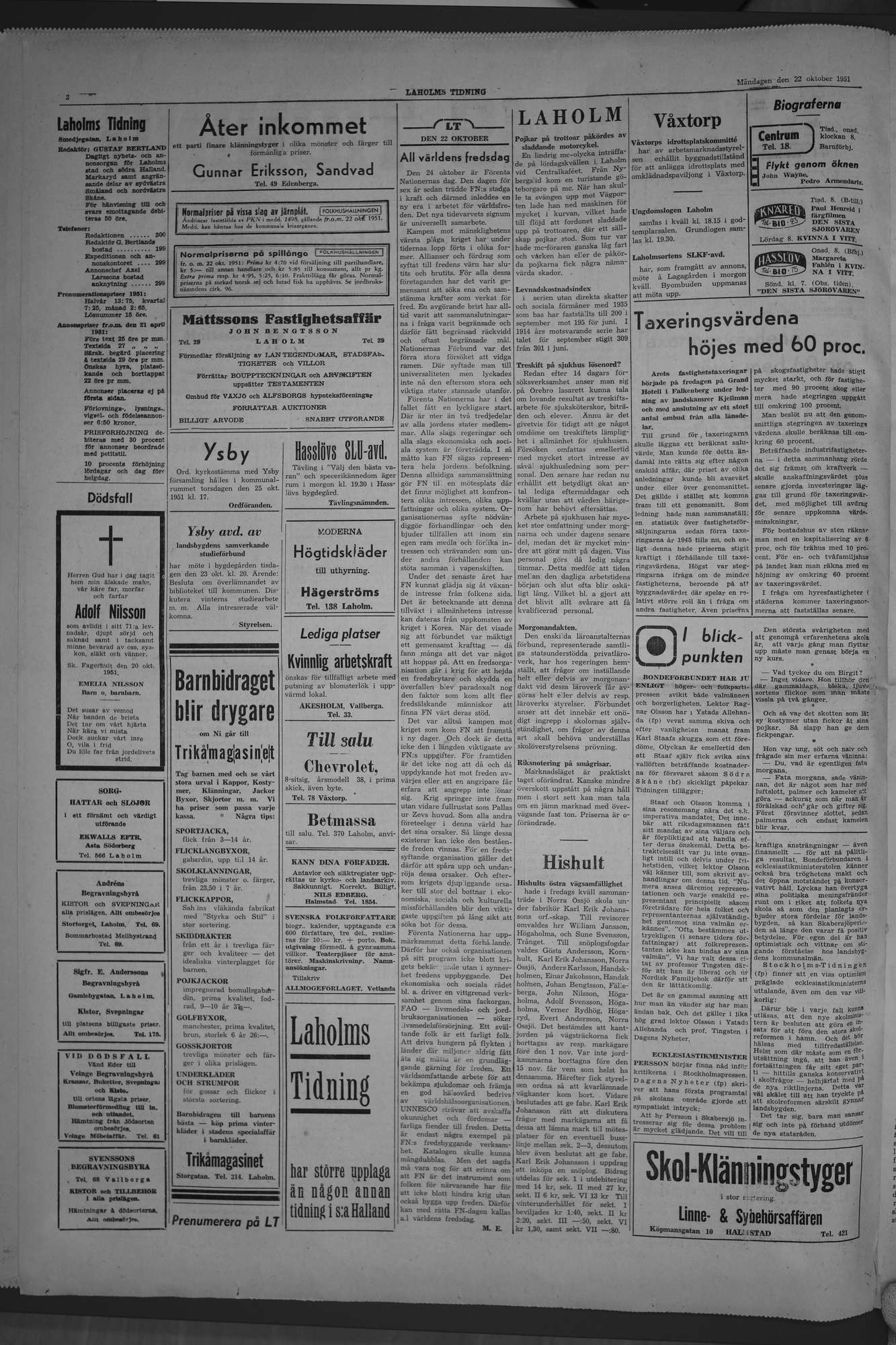 Laholms Tidning Måndag 22 oktober 1951, sida 2