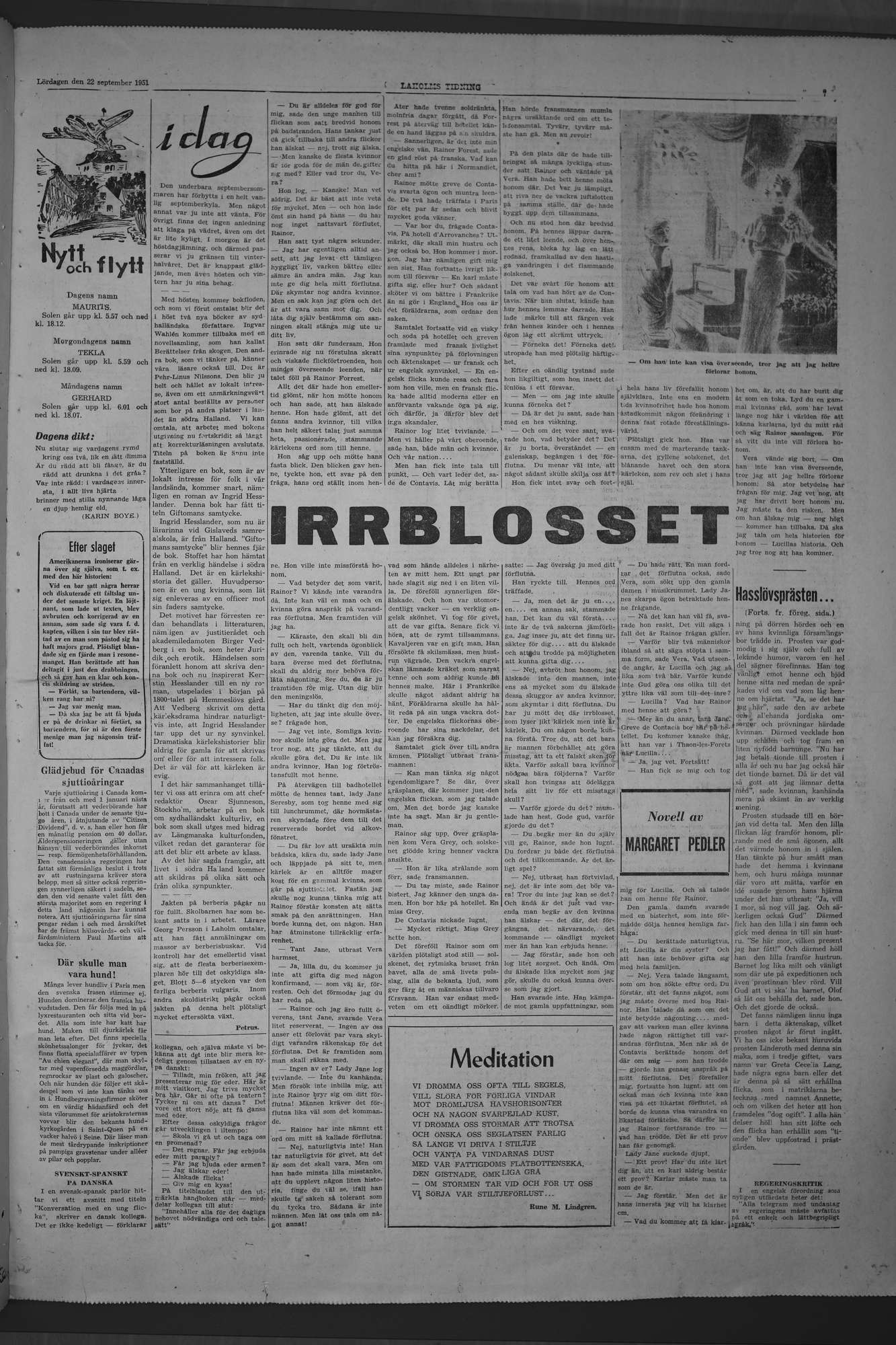 Laholms Tidning Lördag 22 september 1951, sida 7