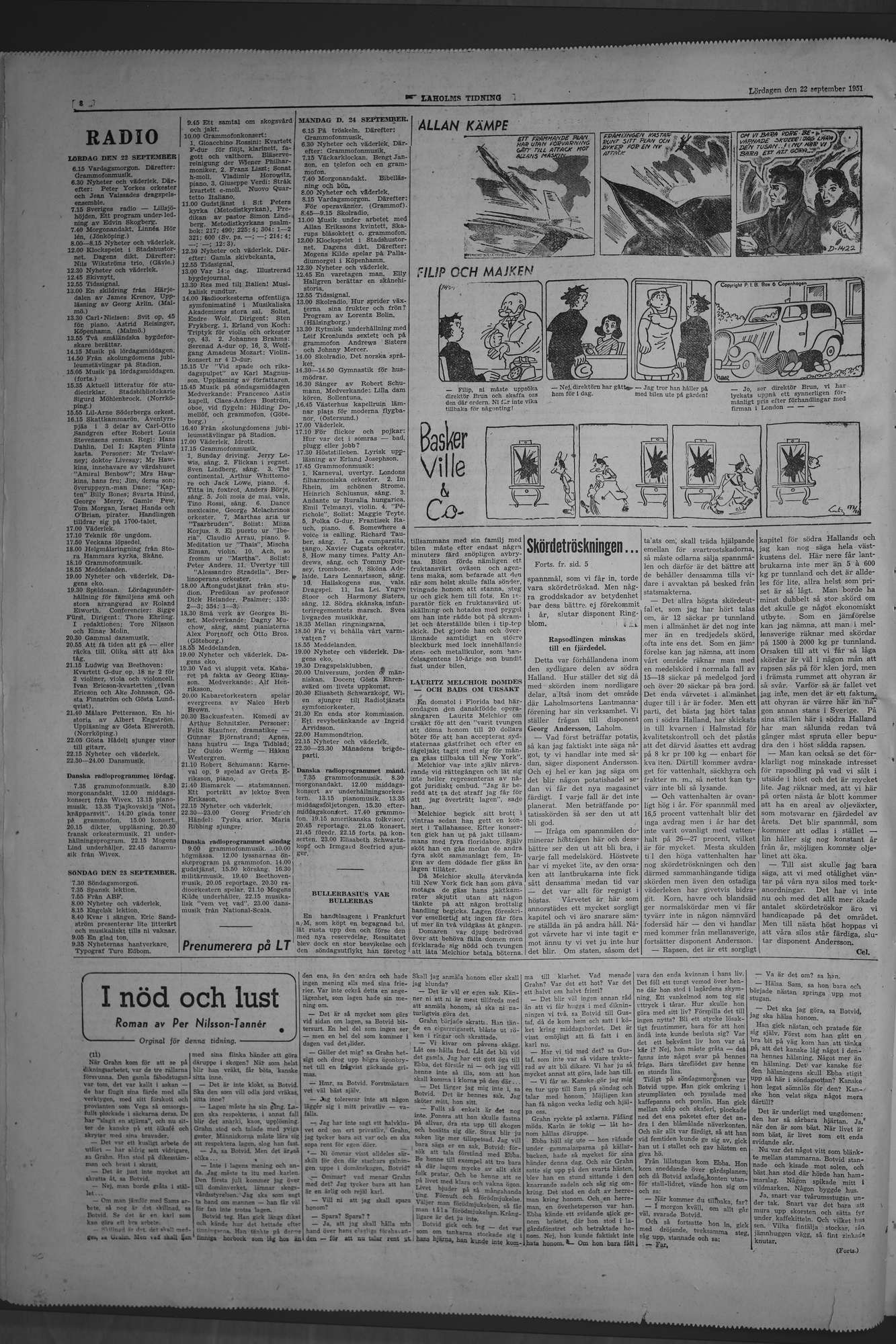 Laholms Tidning Lördag 22 september 1951, sida 8