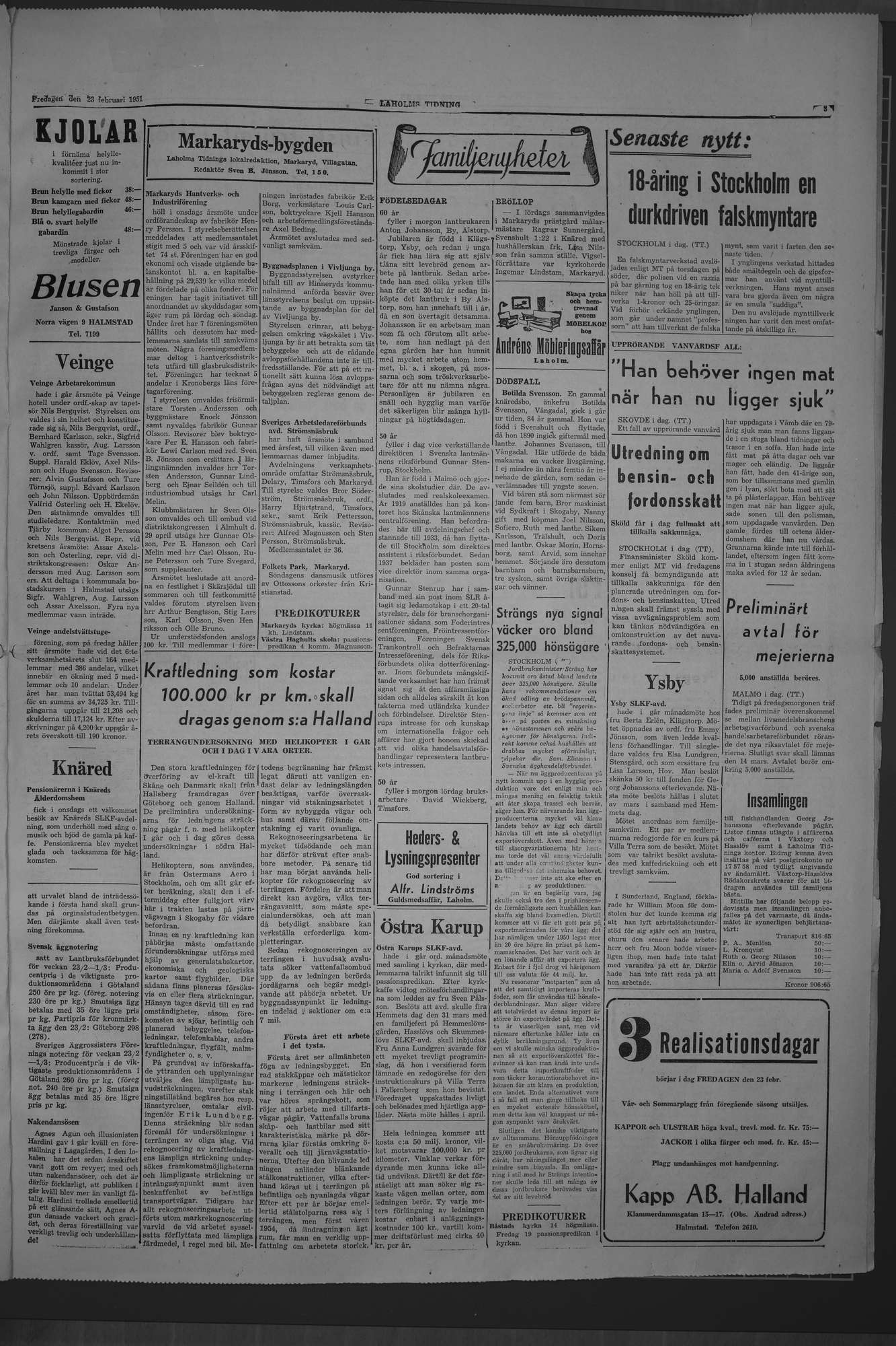 Laholms Tidning Fredag 23 februari 1951, sida 3