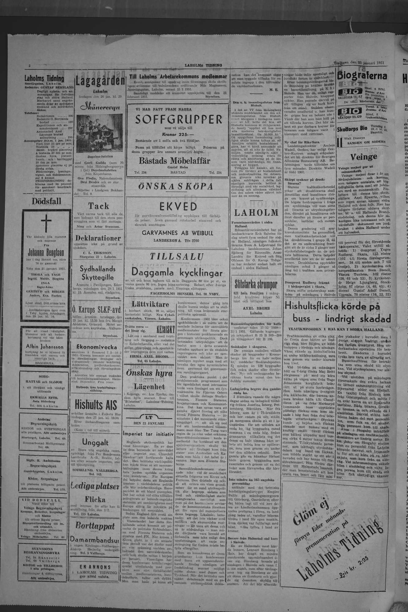 Laholms Tidning Tisdag 23 januari 1951, sida 2