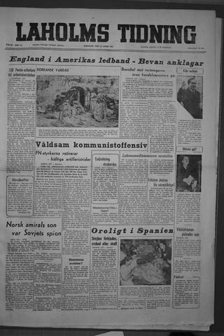 Förstasidan, Tisdag 24 april 1951