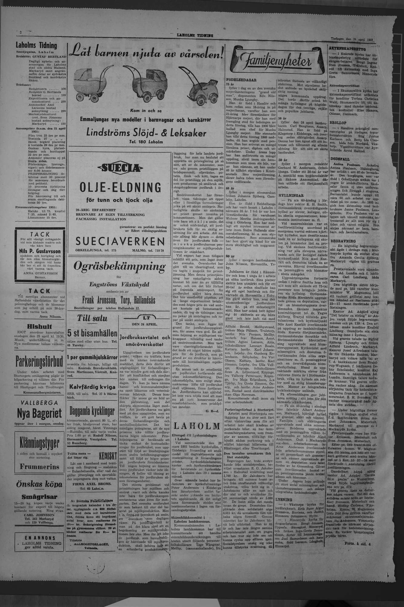 Laholms Tidning Tisdag 24 april 1951, sida 2