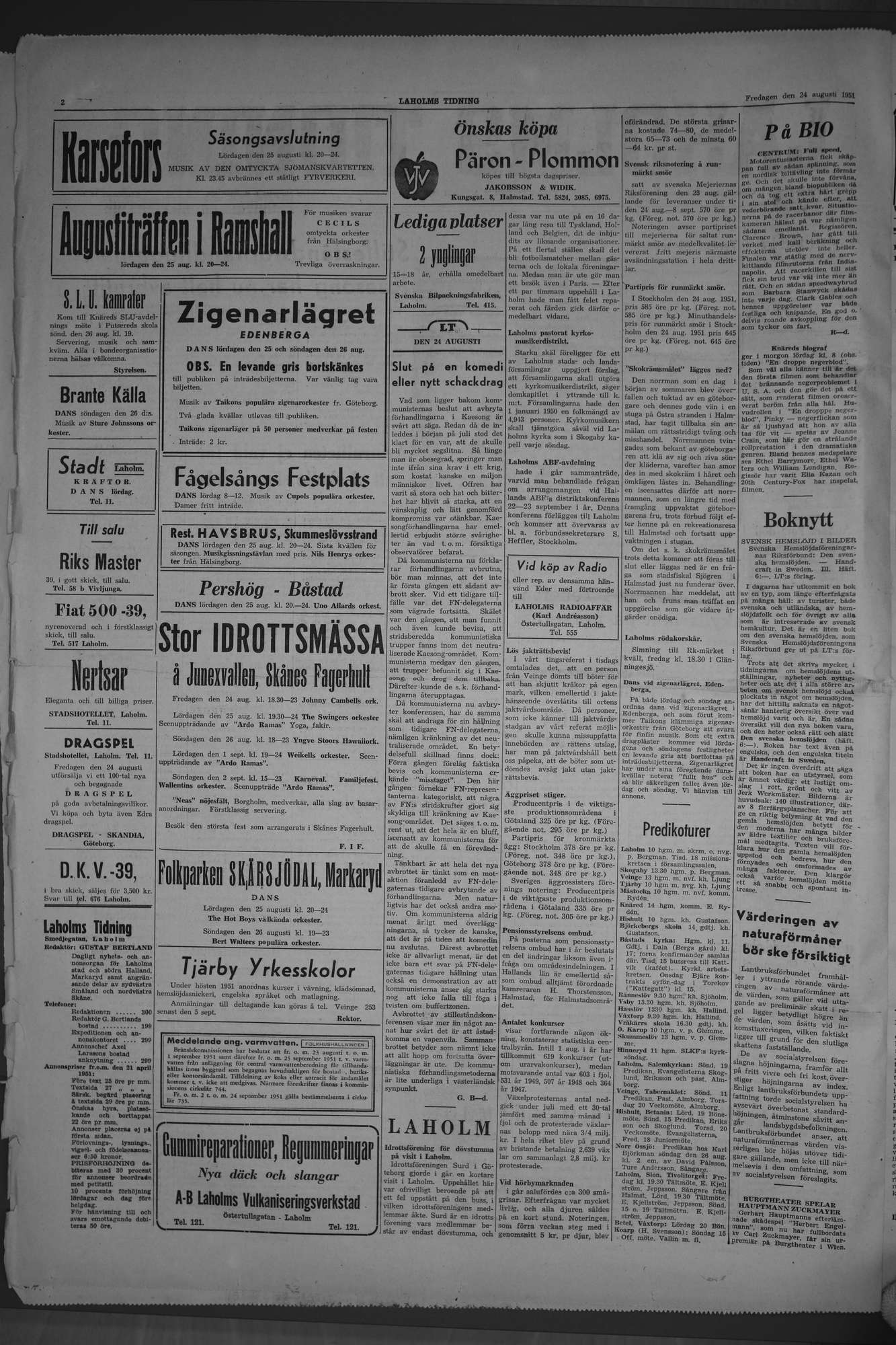 Laholms Tidning Fredag 24 augusti 1951, sida 2