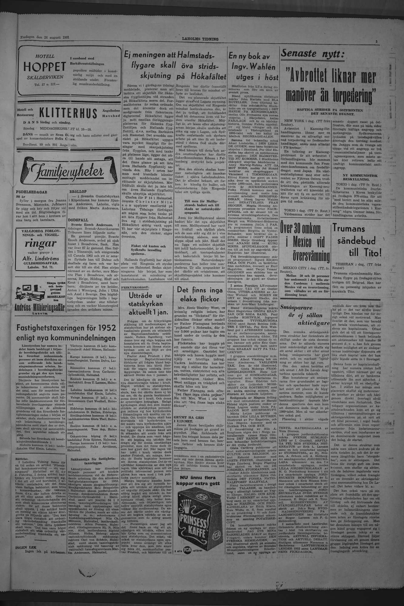 Laholms Tidning Fredag 24 augusti 1951, sida 3