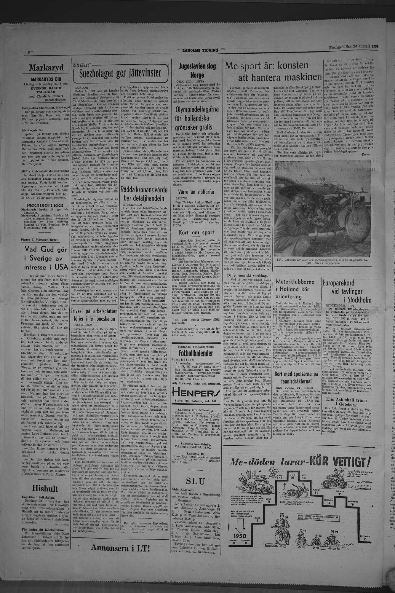 Laholms Tidning Fredag 24 augusti 1951, sida 4