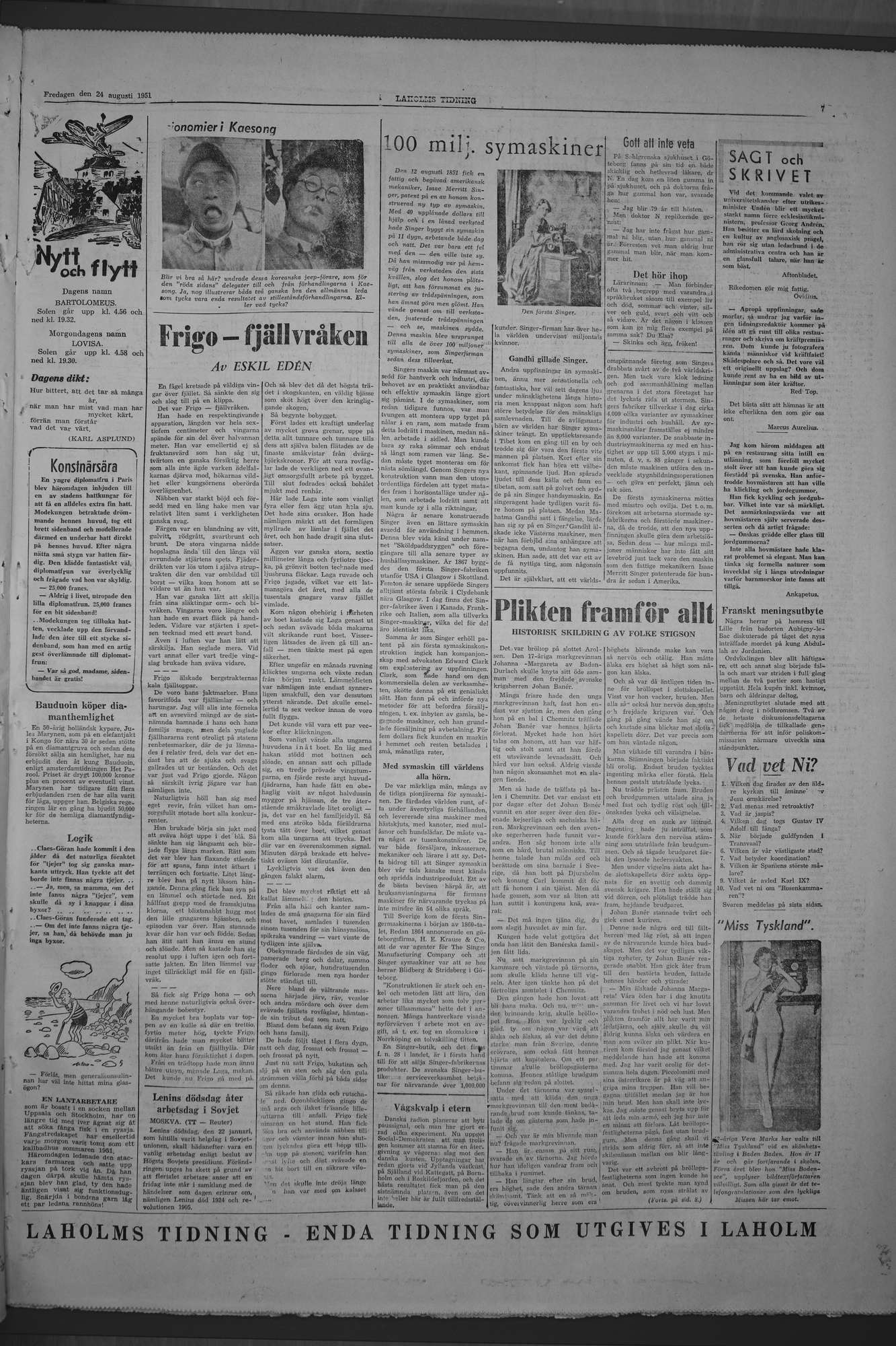 Laholms Tidning Fredag 24 augusti 1951, sida 7