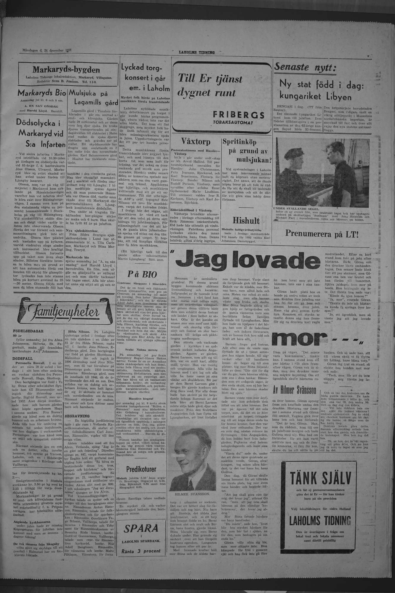 Laholms Tidning Måndag 24 december 1951, sida 3