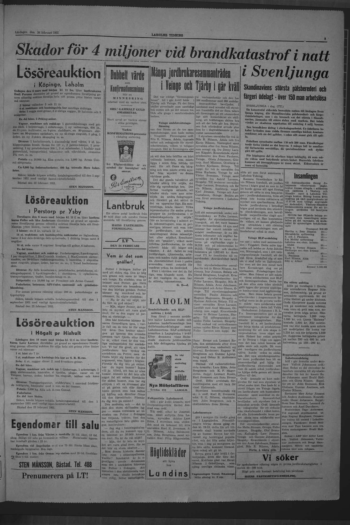 Laholms Tidning Lördag 24 februari 1951, sida 3