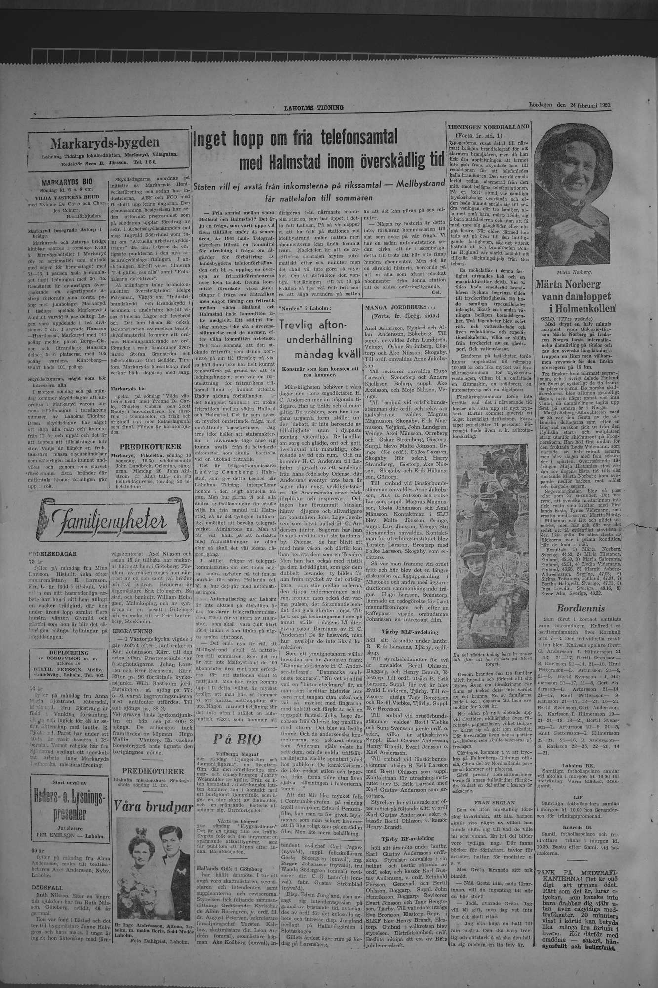 Laholms Tidning Lördag 24 februari 1951, sida 4
