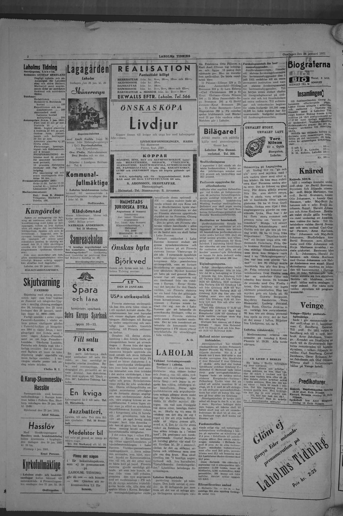 Laholms Tidning Onsdag 24 januari 1951, sida 2