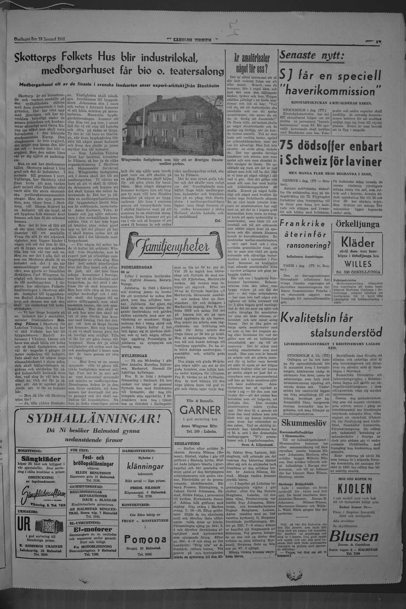 Laholms Tidning Onsdag 24 januari 1951, sida 3