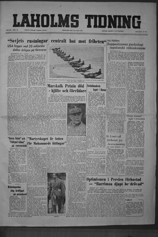 Förstasidan, Tisdag 24 juli 1951