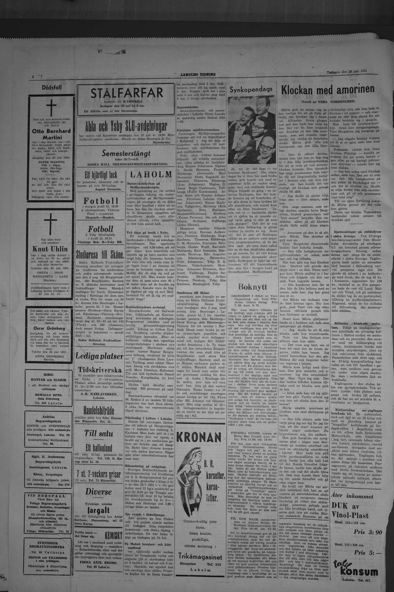 Laholms Tidning Tisdag 24 juli 1951, sida 2