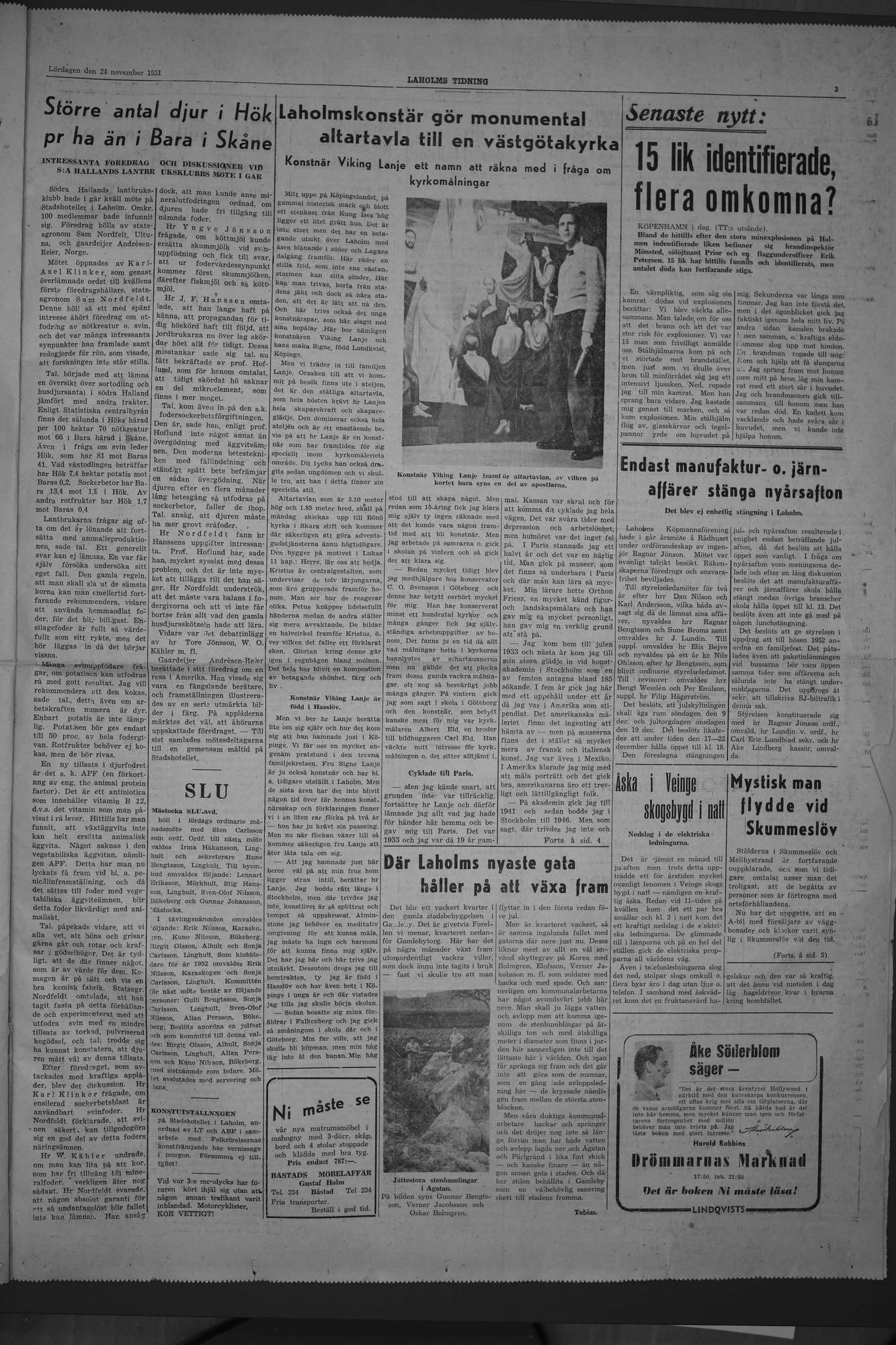 Laholms Tidning Lördag 24 november 1951, sida 3