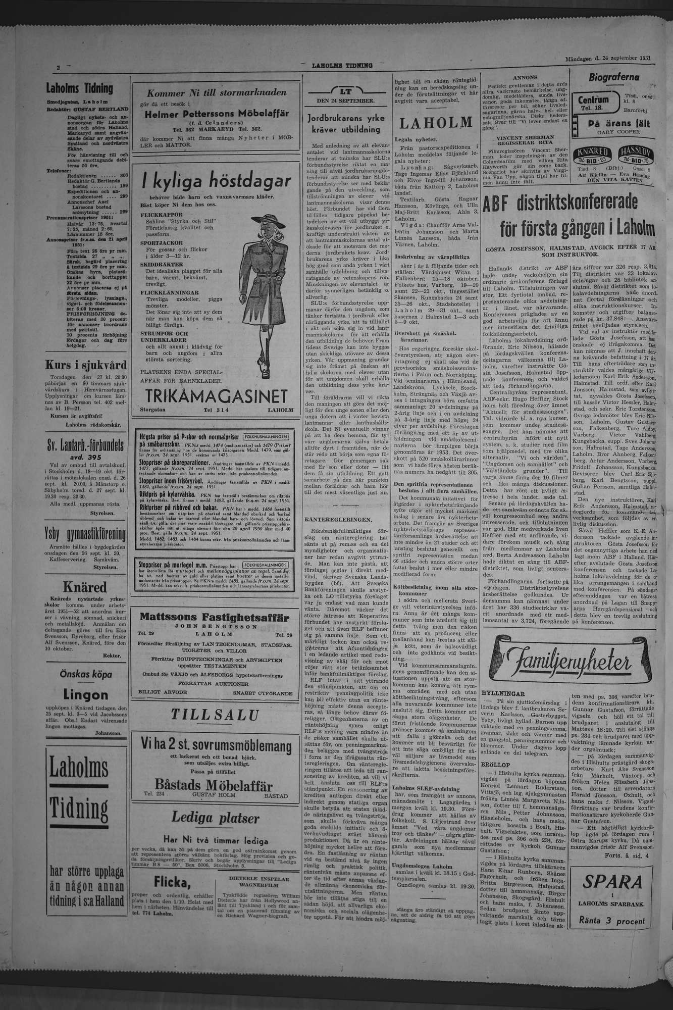 Laholms Tidning Måndag 24 september 1951, sida 2