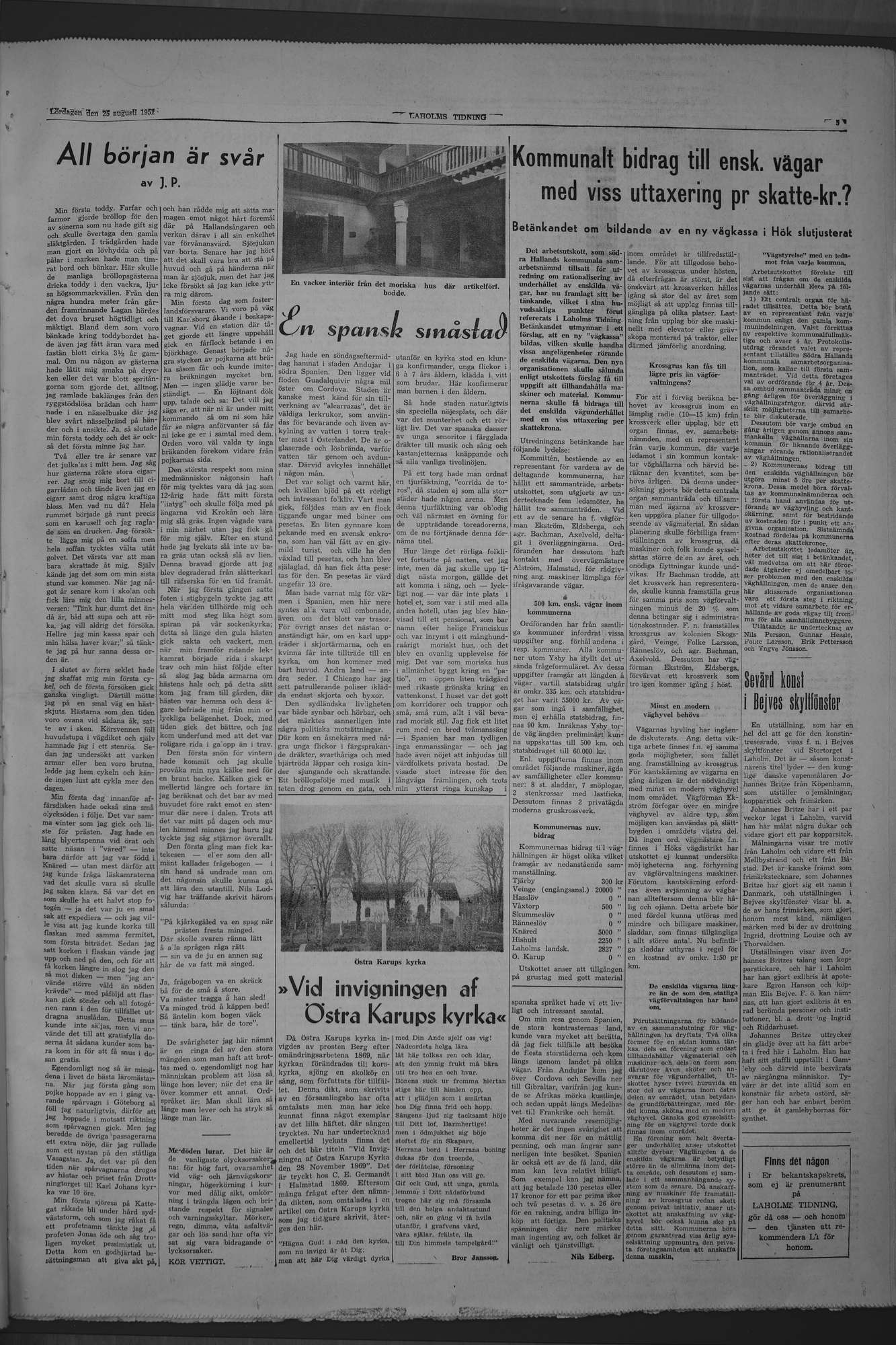Laholms Tidning Lördag 25 augusti 1951, sida 5