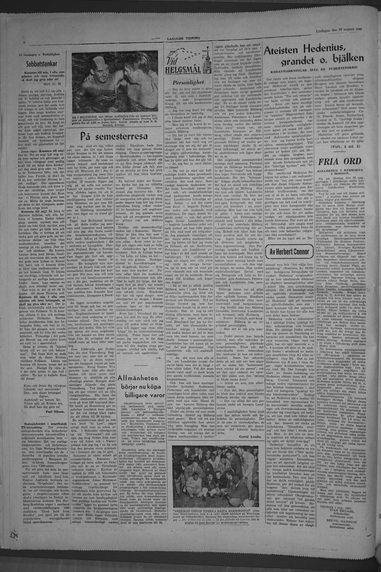 Laholms Tidning Lördag 25 augusti 1951, sida 6