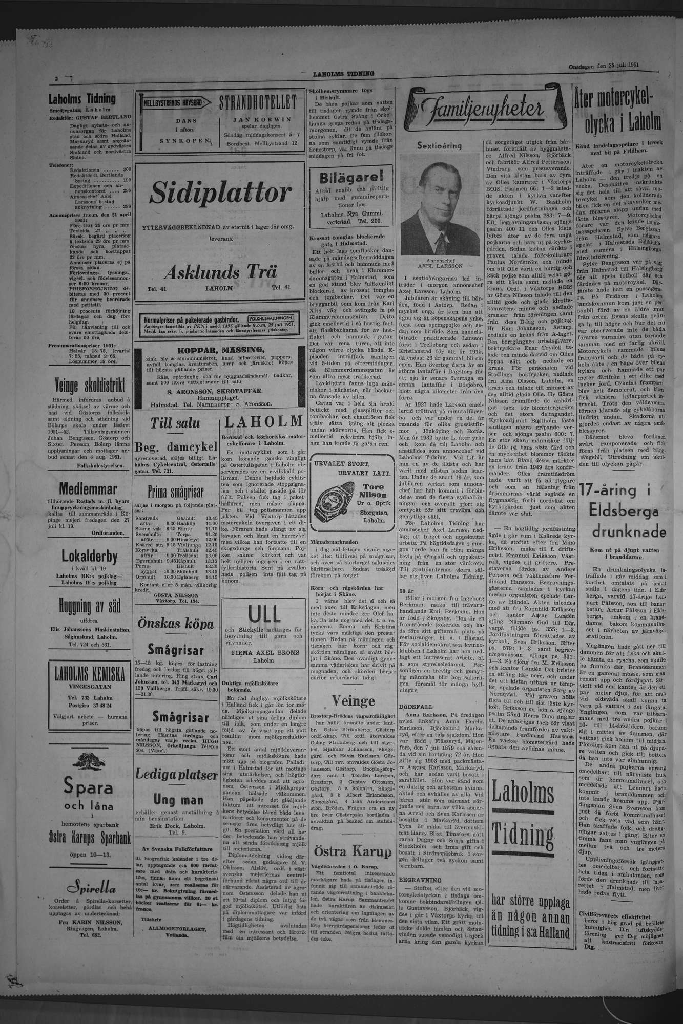 Laholms Tidning Onsdag 25 juli 1951, sida 2