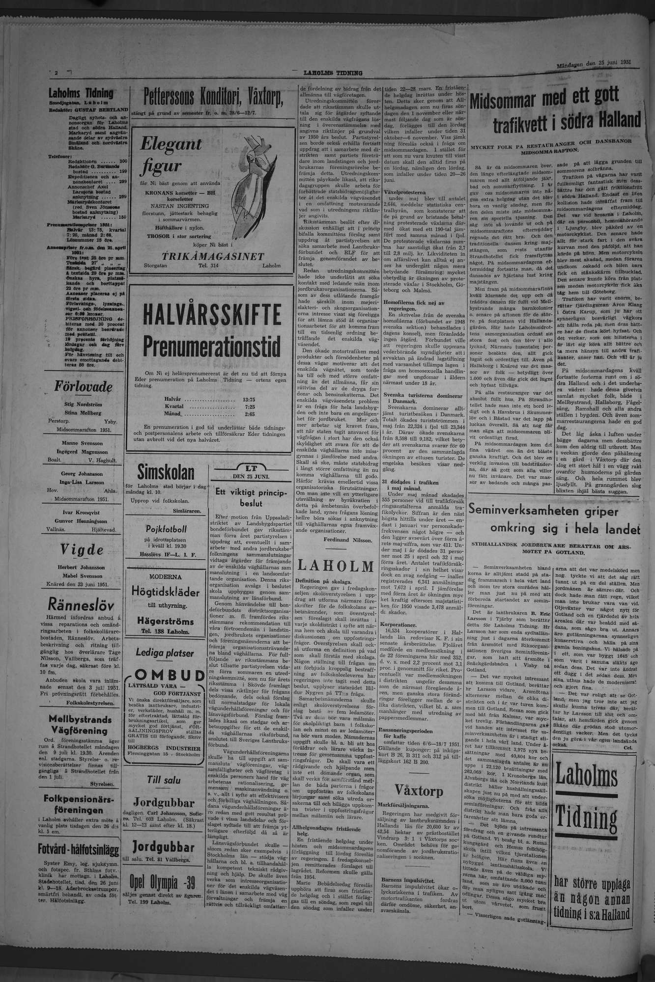 Laholms Tidning Måndag 25 juni 1951, sida 2
