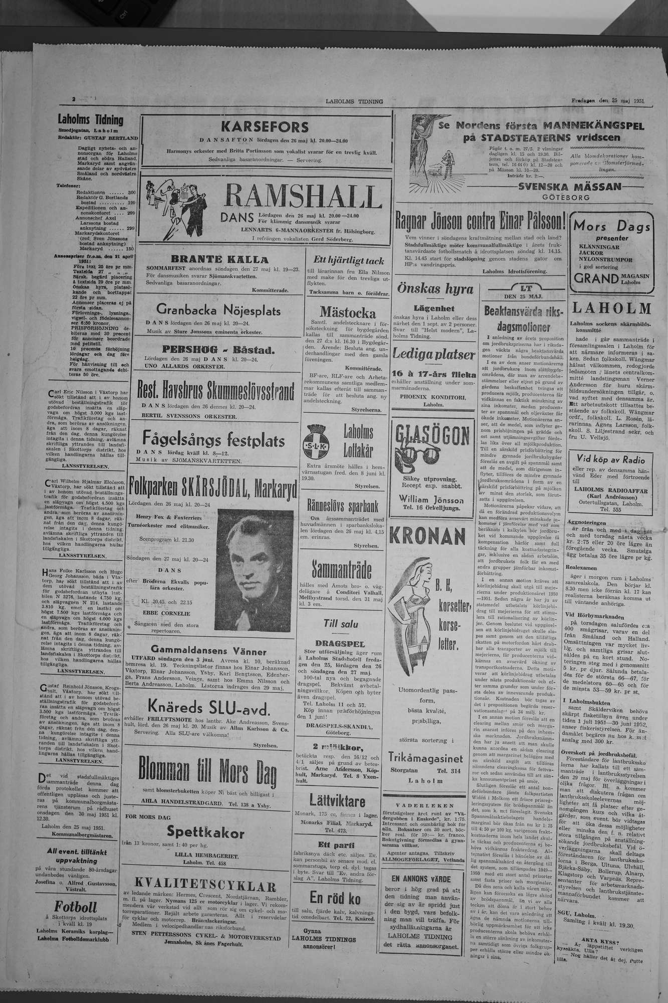 Laholms Tidning Fredag 25 maj 1951, sida 2