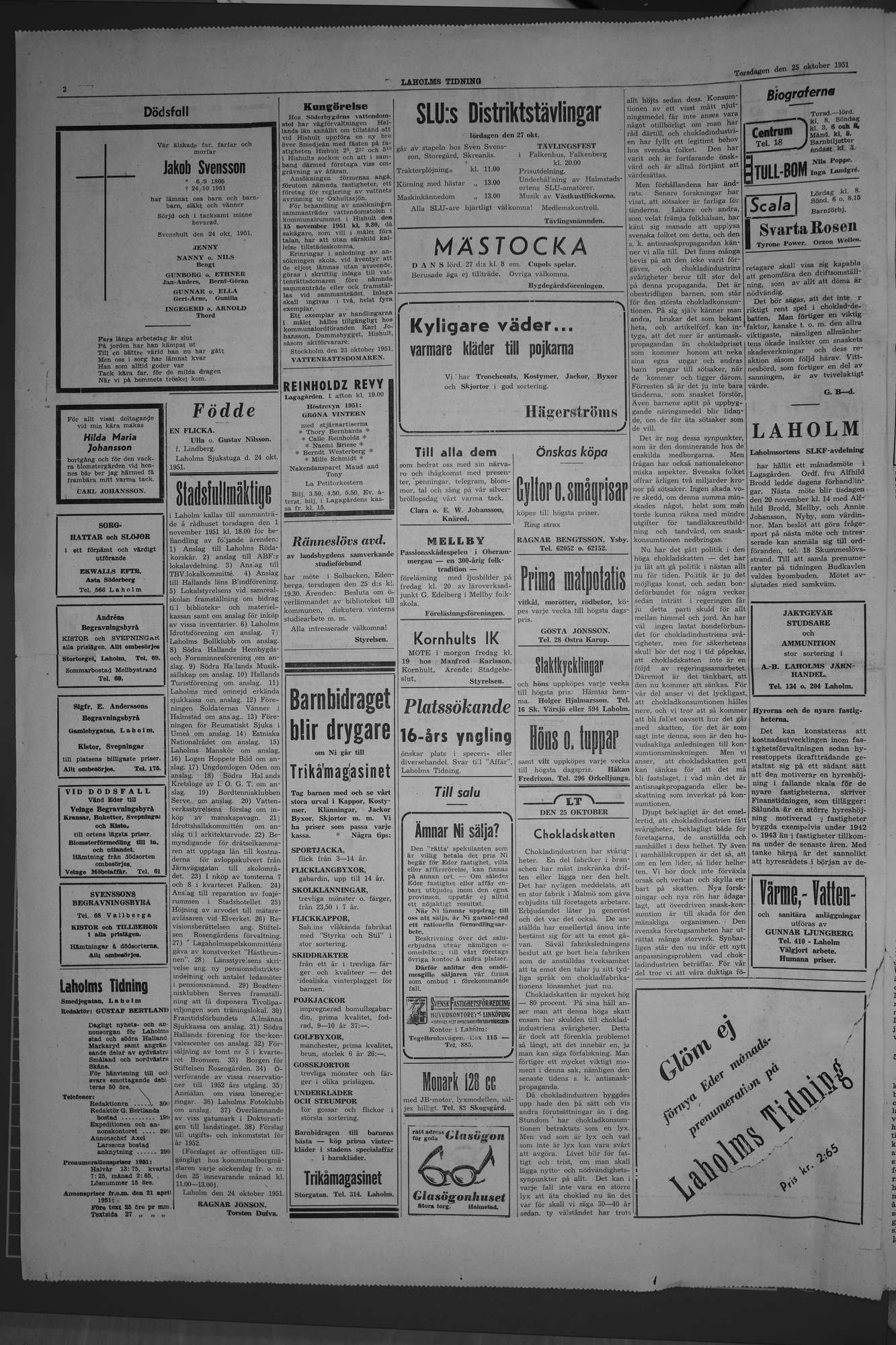 Laholms Tidning Torsdag 25 oktober 1951, sida 2