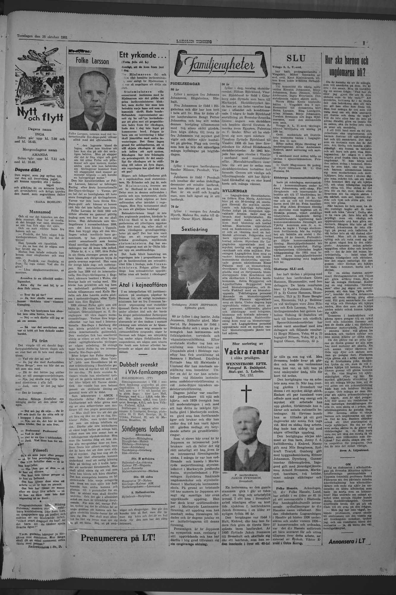 Laholms Tidning Torsdag 25 oktober 1951, sida 5
