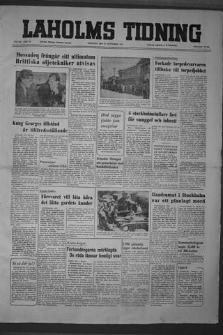 Förstasidan, Tisdag 25 september 1951