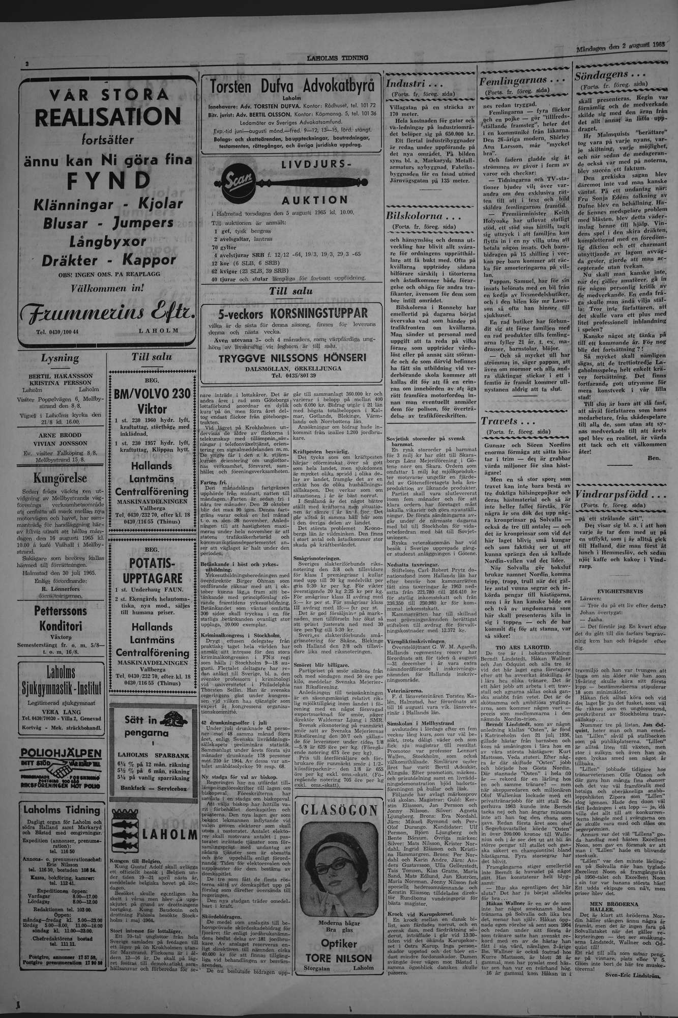 Laholms Tidning Måndag 2 augusti 1965, sida 2