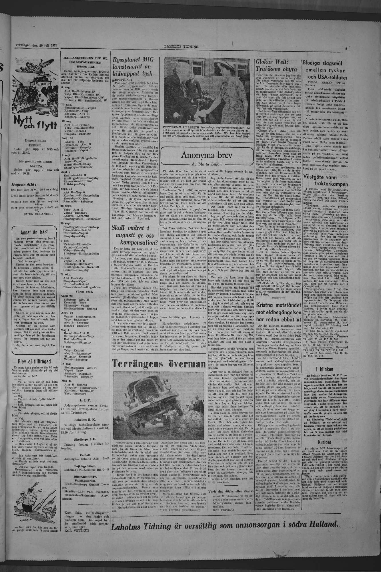 Laholms Tidning Torsdag 26 juli 1951, sida 5