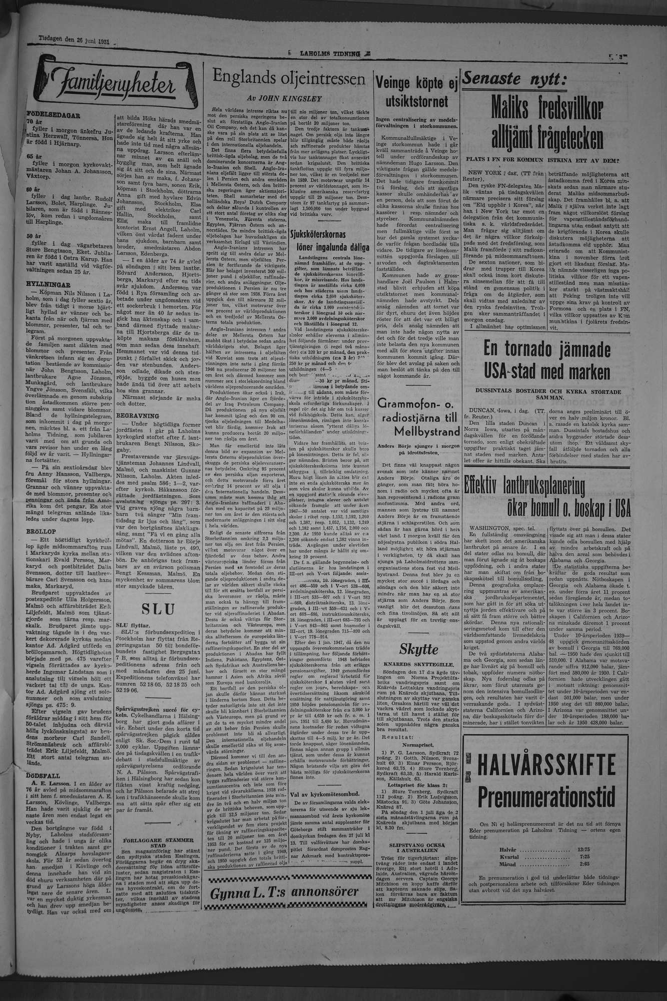 Laholms Tidning Tisdag 26 juni 1951, sida 3