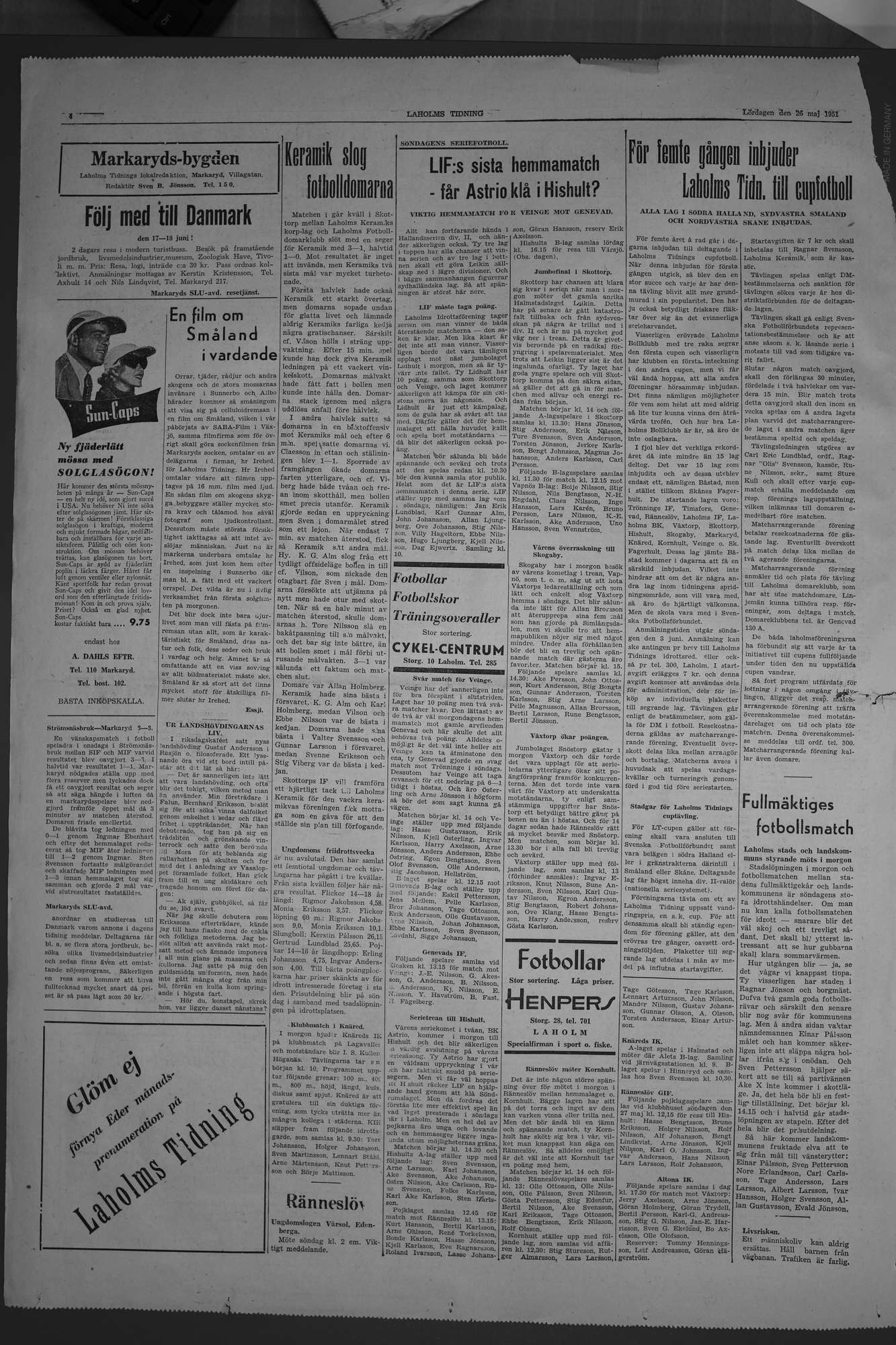 Laholms Tidning Lördag 26 maj 1951, sida 4