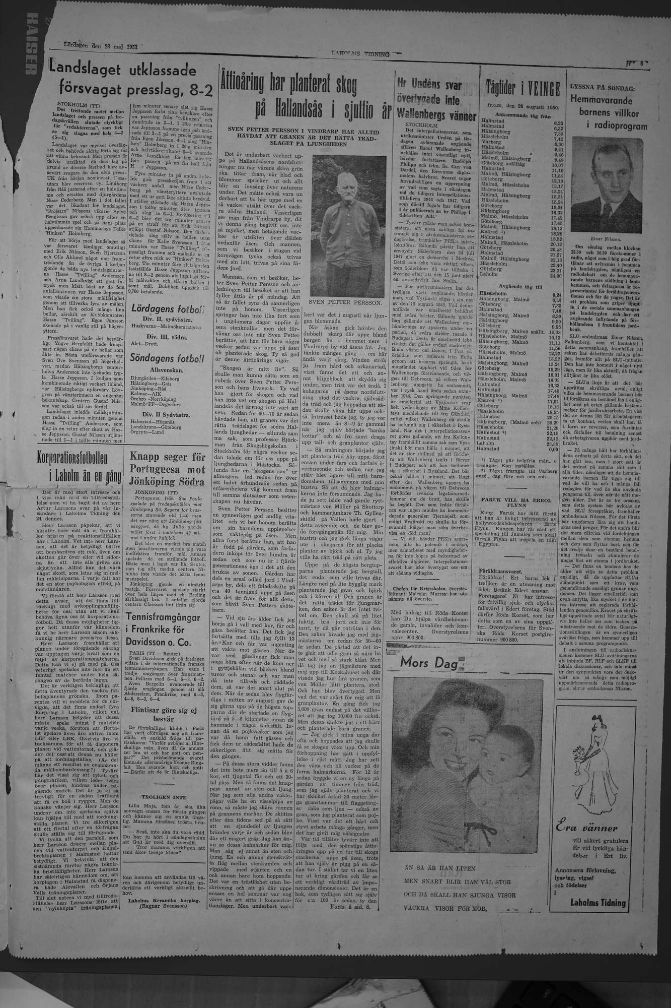 Laholms Tidning Lördag 26 maj 1951, sida 5