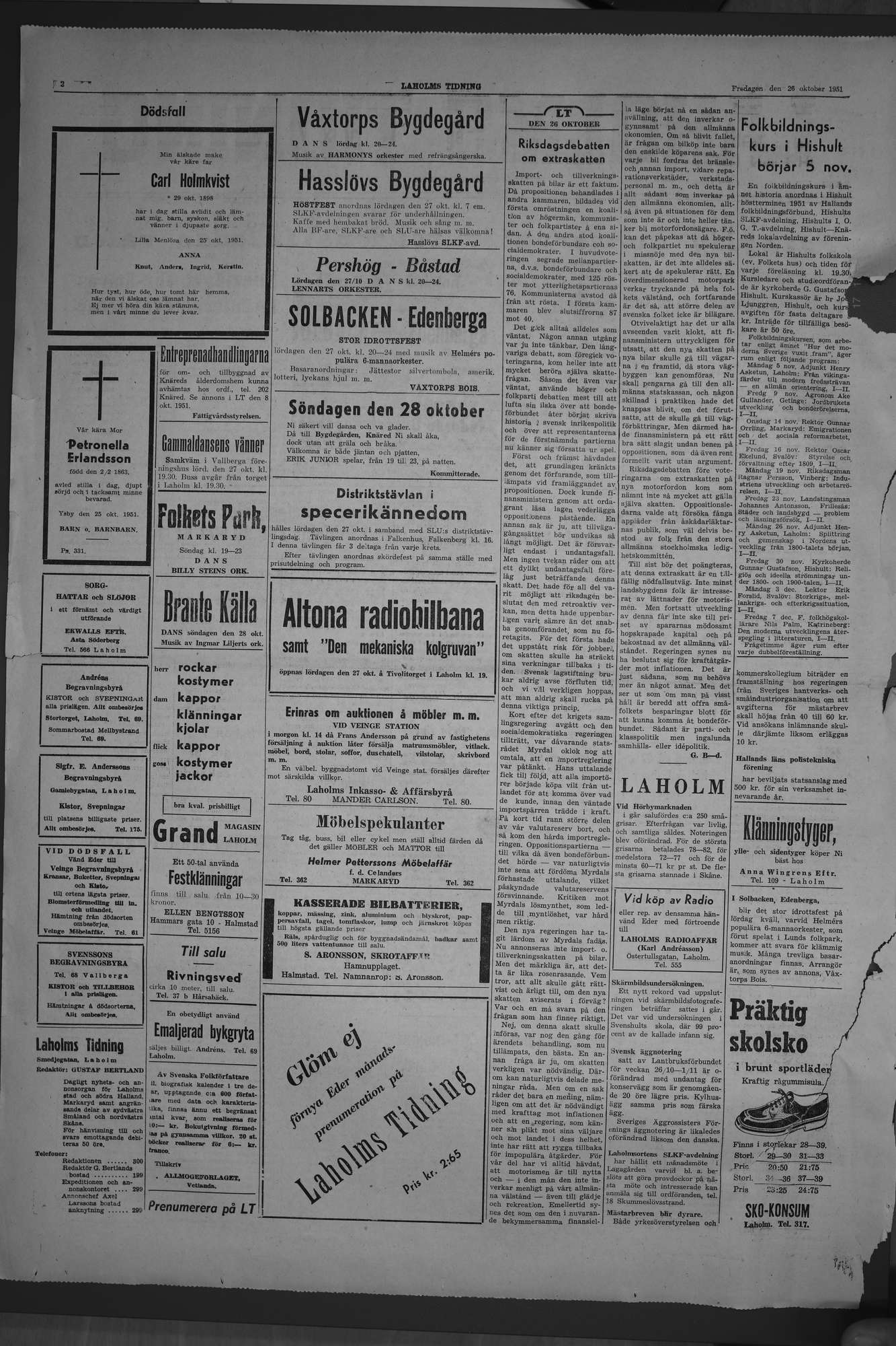 Laholms Tidning Fredag 26 oktober 1951, sida 2