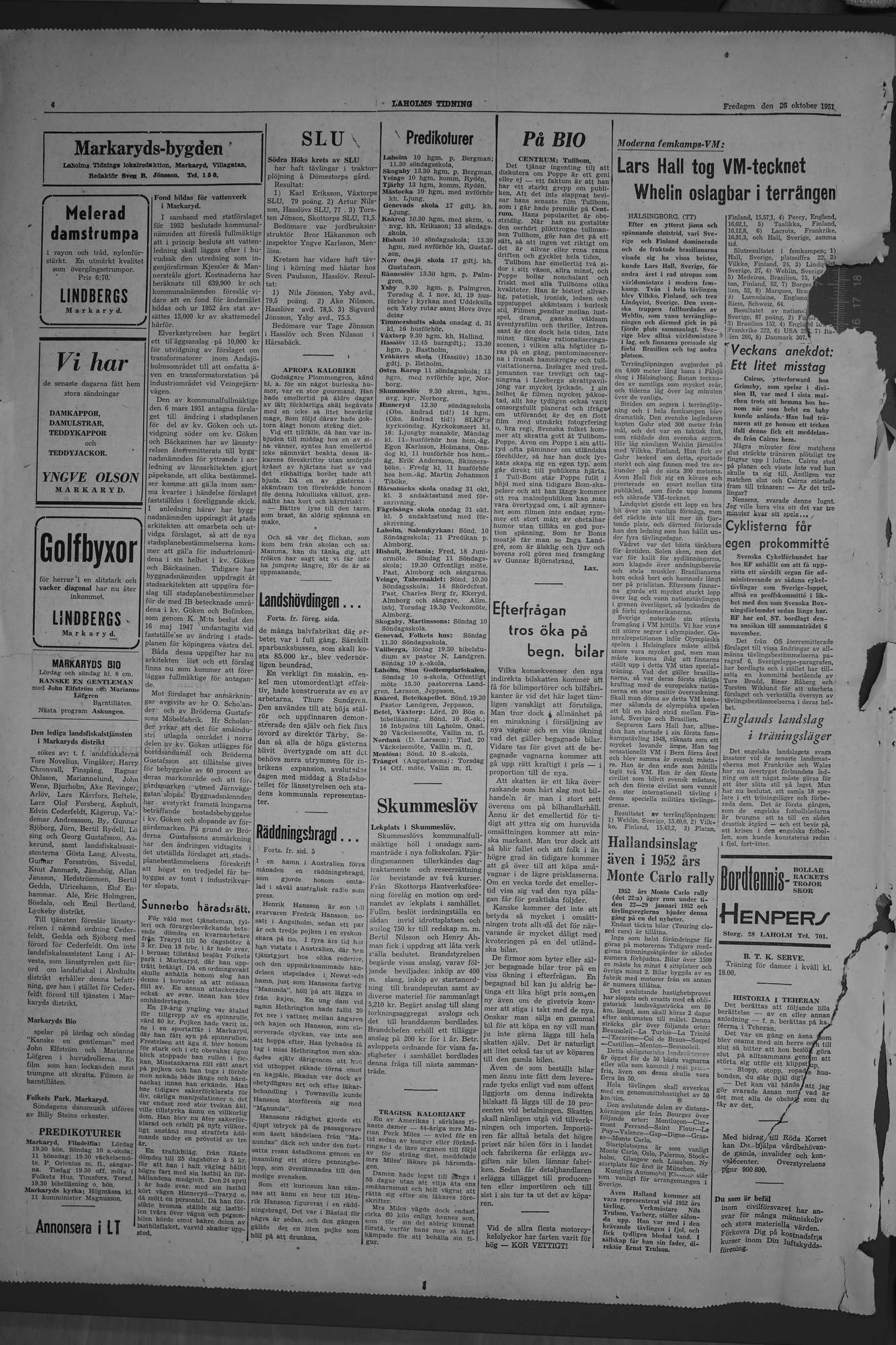 Laholms Tidning Fredag 26 oktober 1951, sida 4