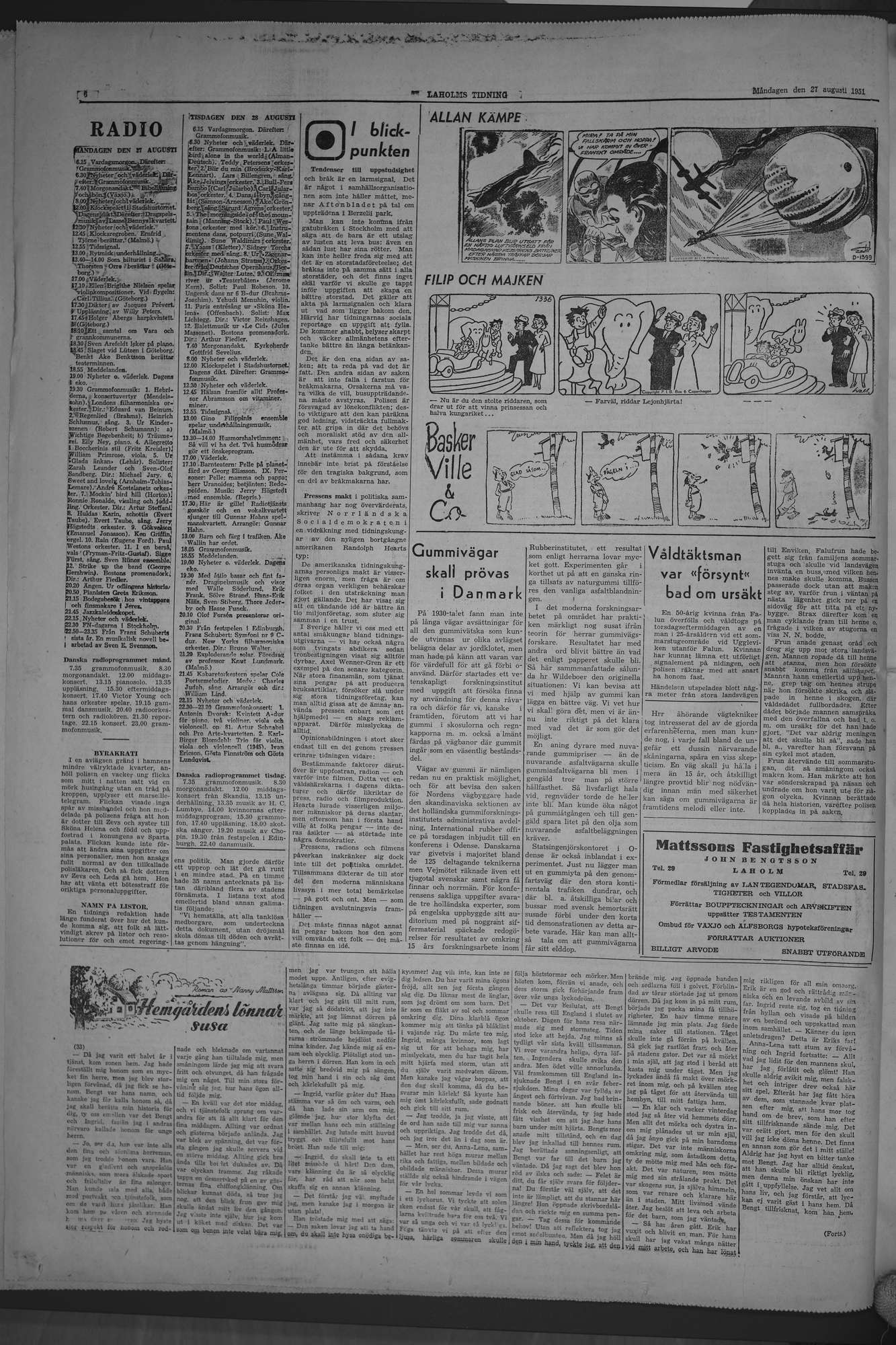 Laholms Tidning Måndag 27 augusti 1951, sida 6