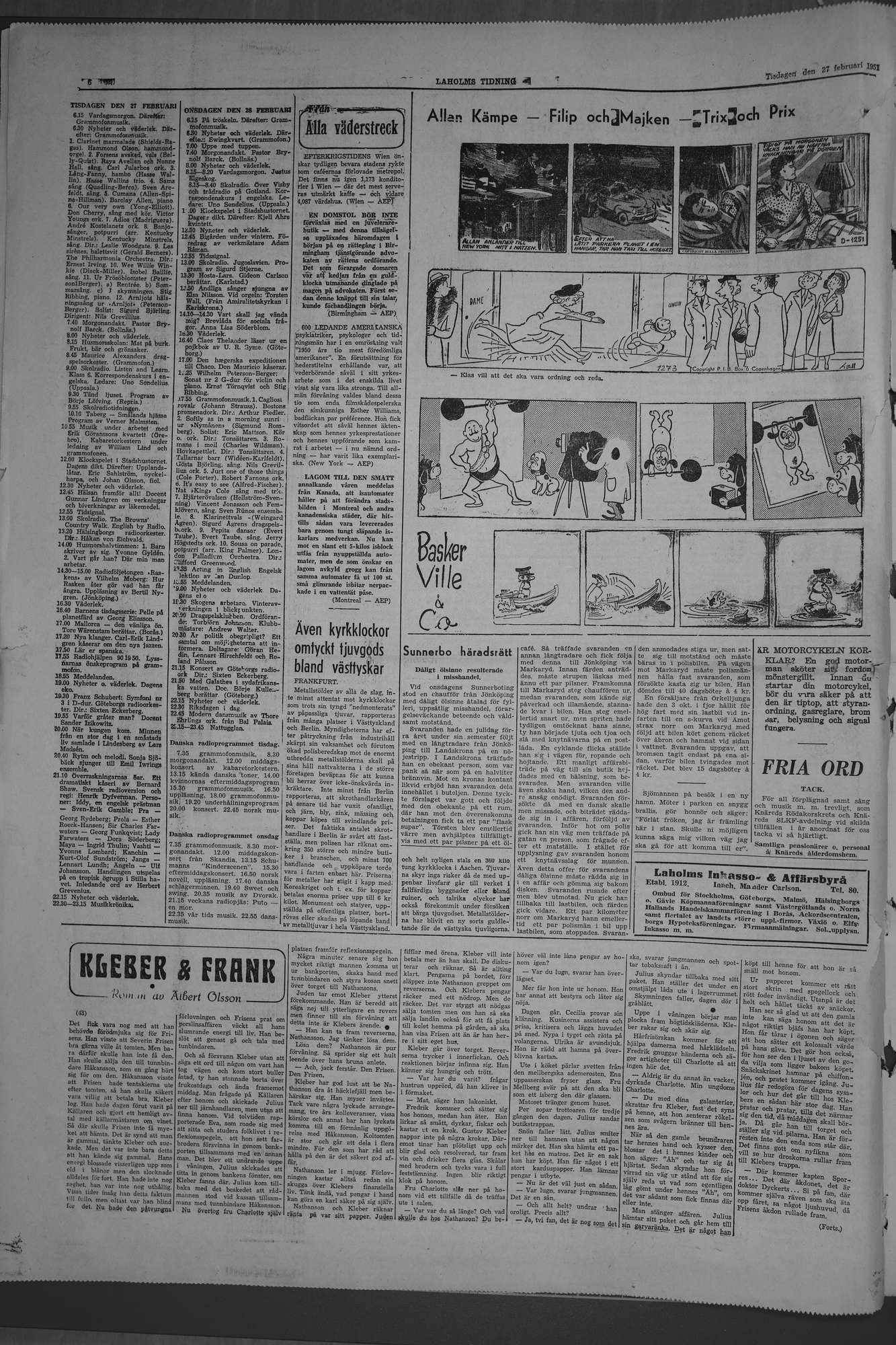 Laholms Tidning Tisdag 27 februari 1951, sida 6