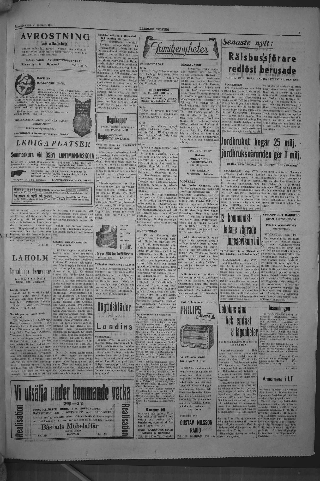 Laholms Tidning Lördag 27 januari 1951, sida 3