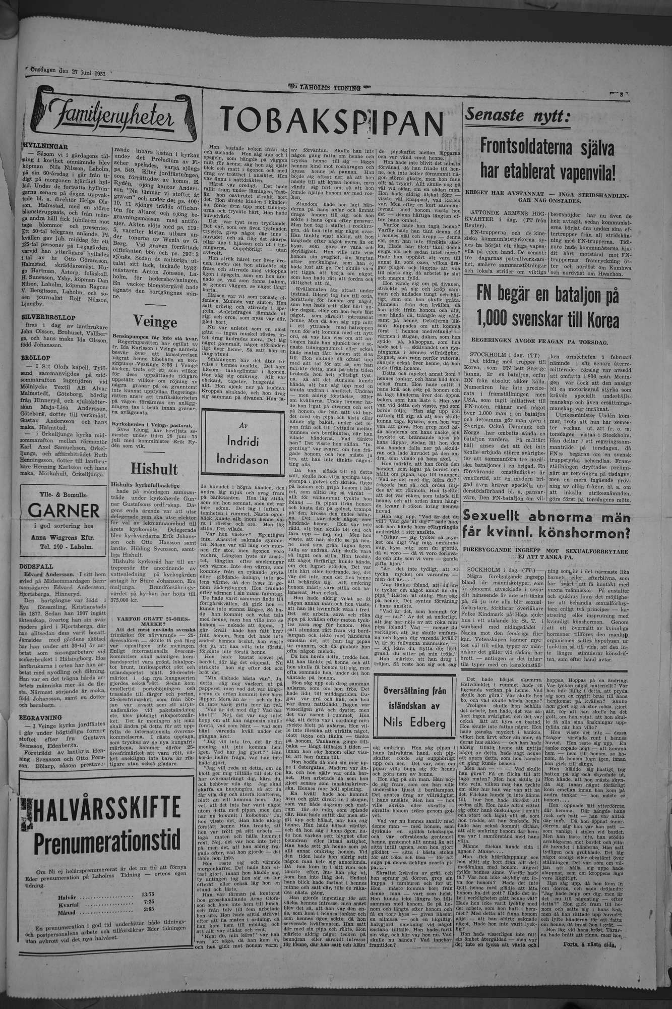 Laholms Tidning Onsdag 27 juni 1951, sida 3