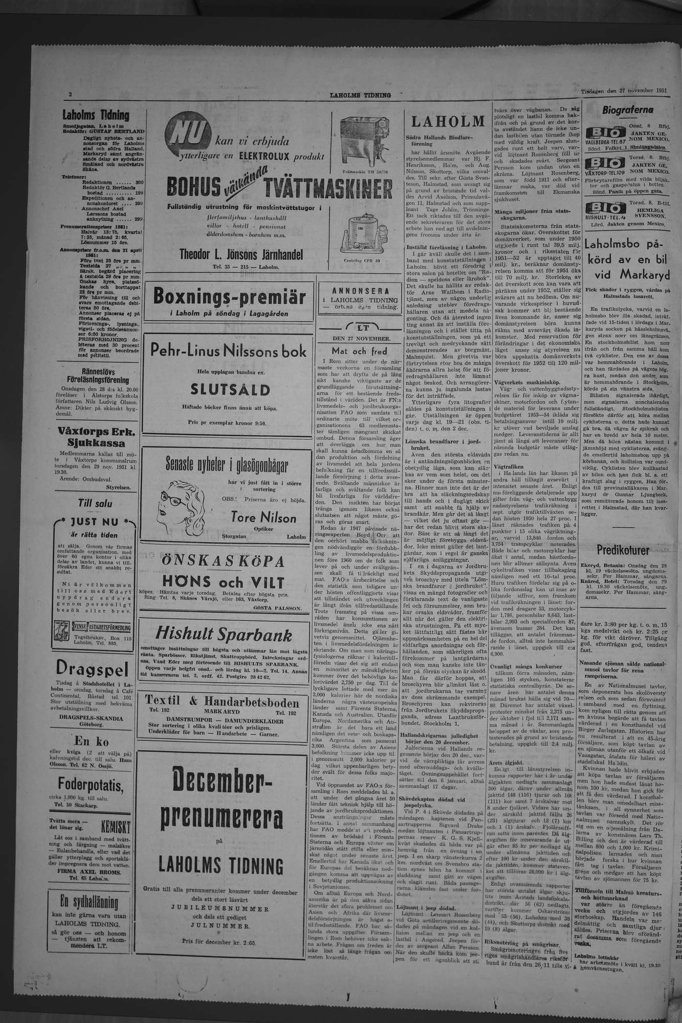 Laholms Tidning Tisdag 27 november 1951, sida 2