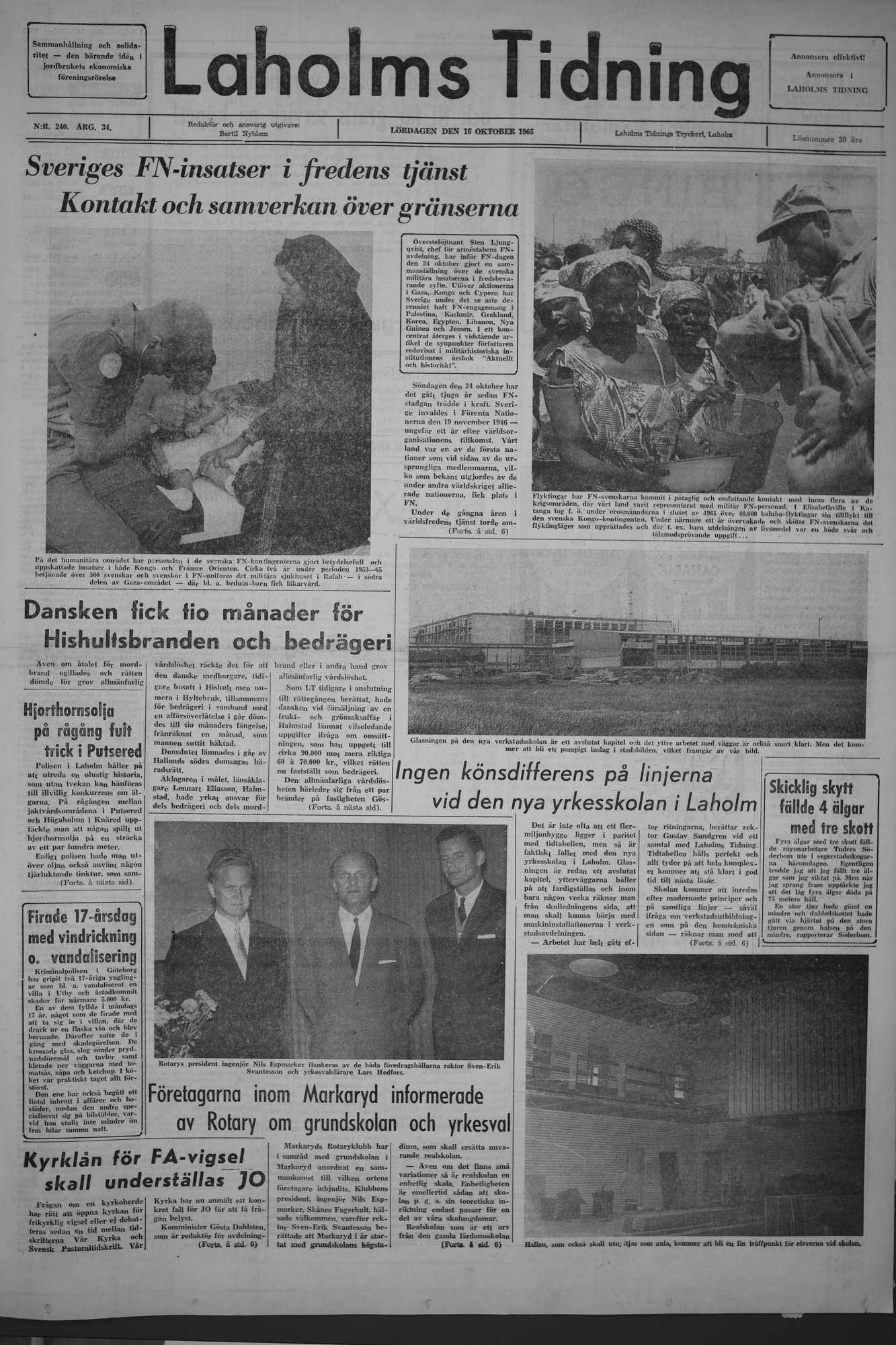 Laholms Tidning Lördag 16 oktober 1965, sida 1