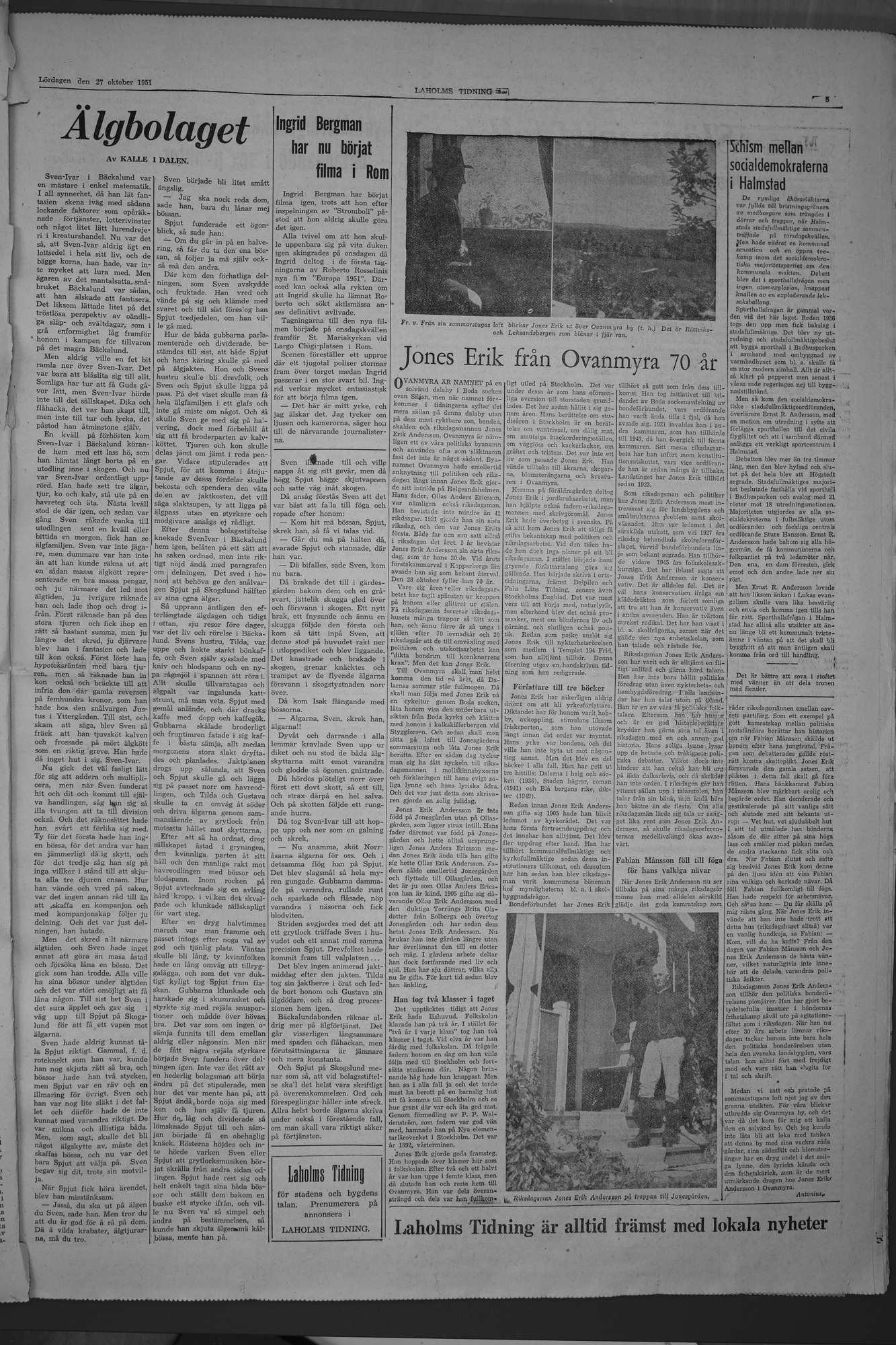 Laholms Tidning Lördag 27 oktober 1951, sida 5