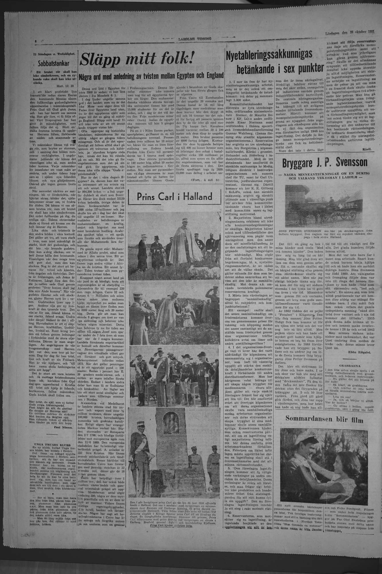 Laholms Tidning Lördag 27 oktober 1951, sida 6