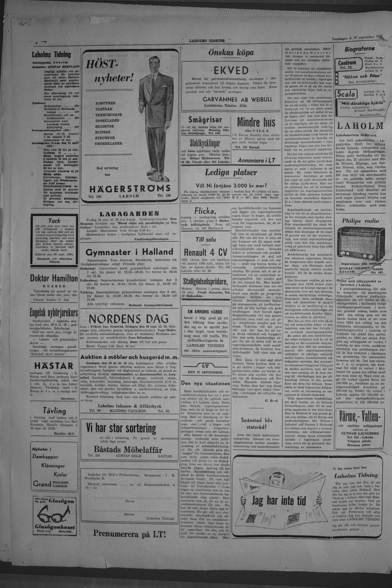 Laholms Tidning Torsdag 27 september 1951, sida 2