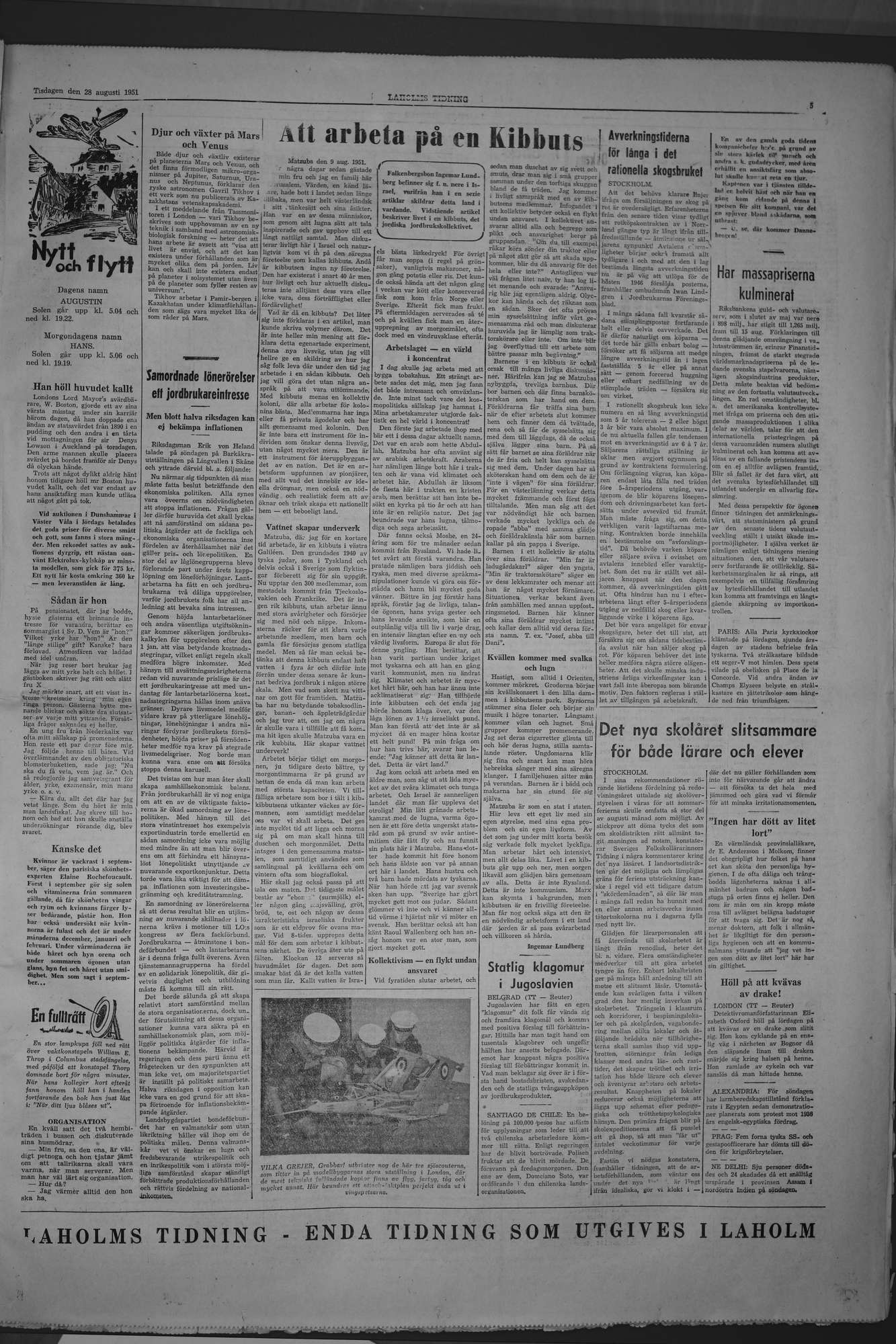Laholms Tidning Tisdag 28 augusti 1951, sida 5