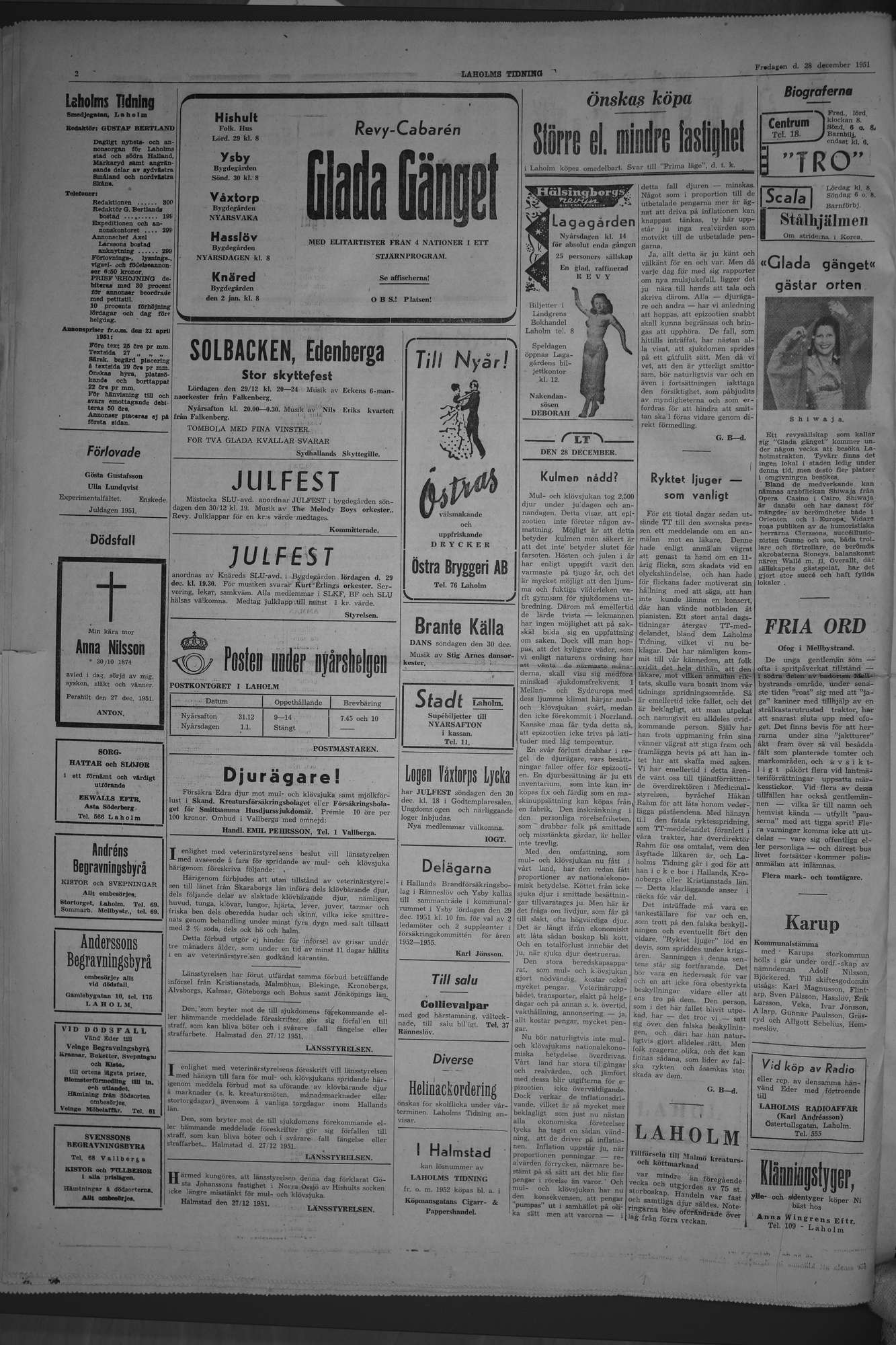 Laholms Tidning Fredag 28 december 1951, sida 2