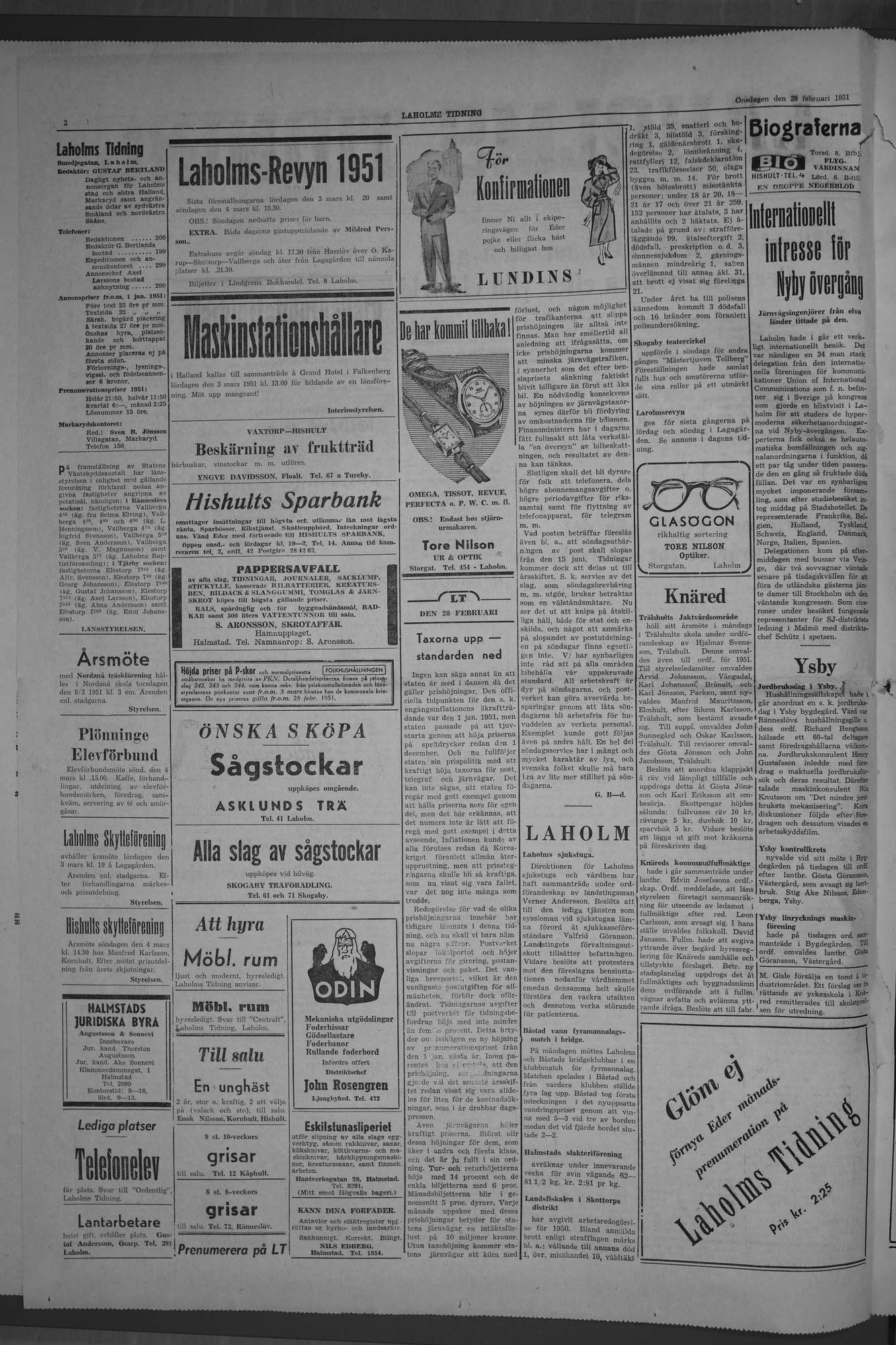 Laholms Tidning Onsdag 28 februari 1951, sida 2