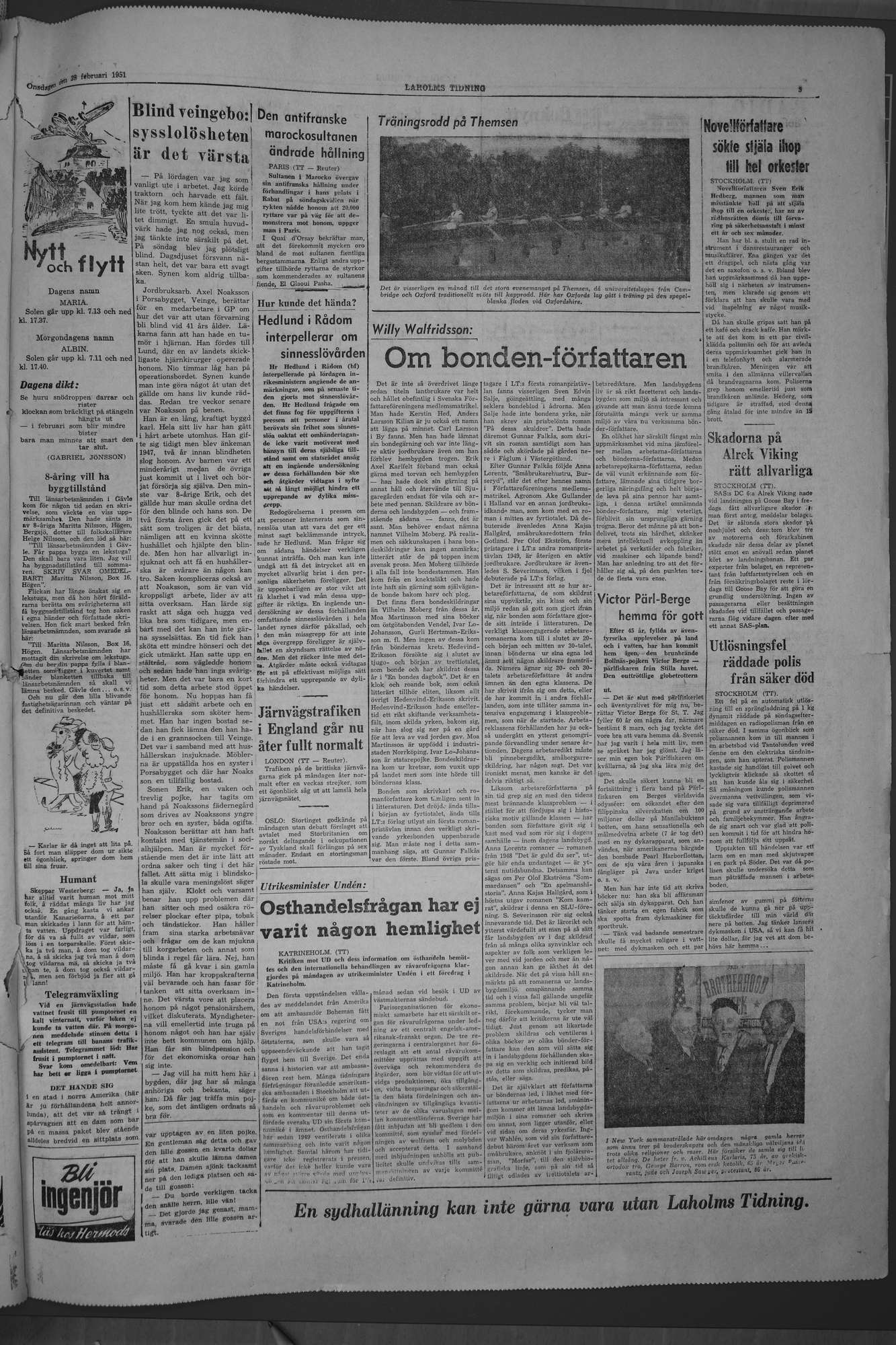 Laholms Tidning Onsdag 28 februari 1951, sida 5