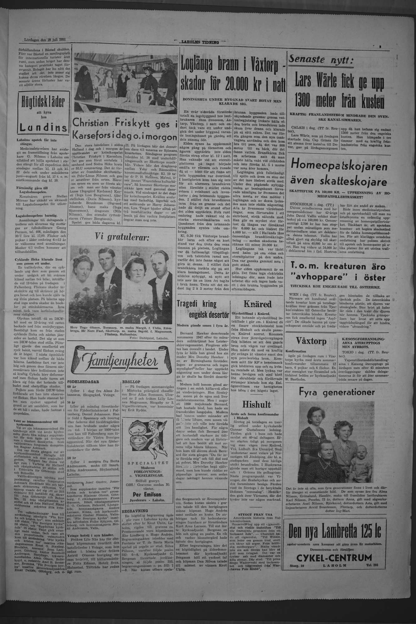 Laholms Tidning Lördag 28 juli 1951, sida 3