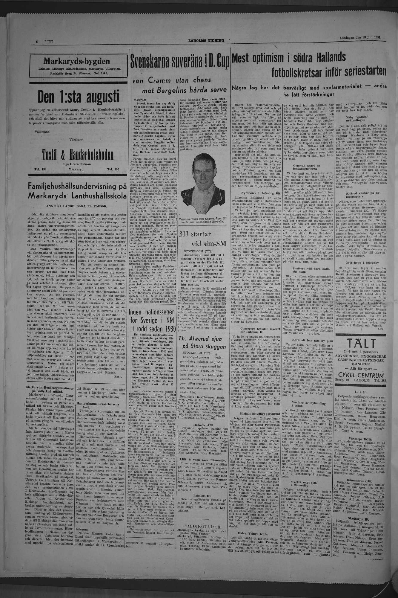 Laholms Tidning Lördag 28 juli 1951, sida 4